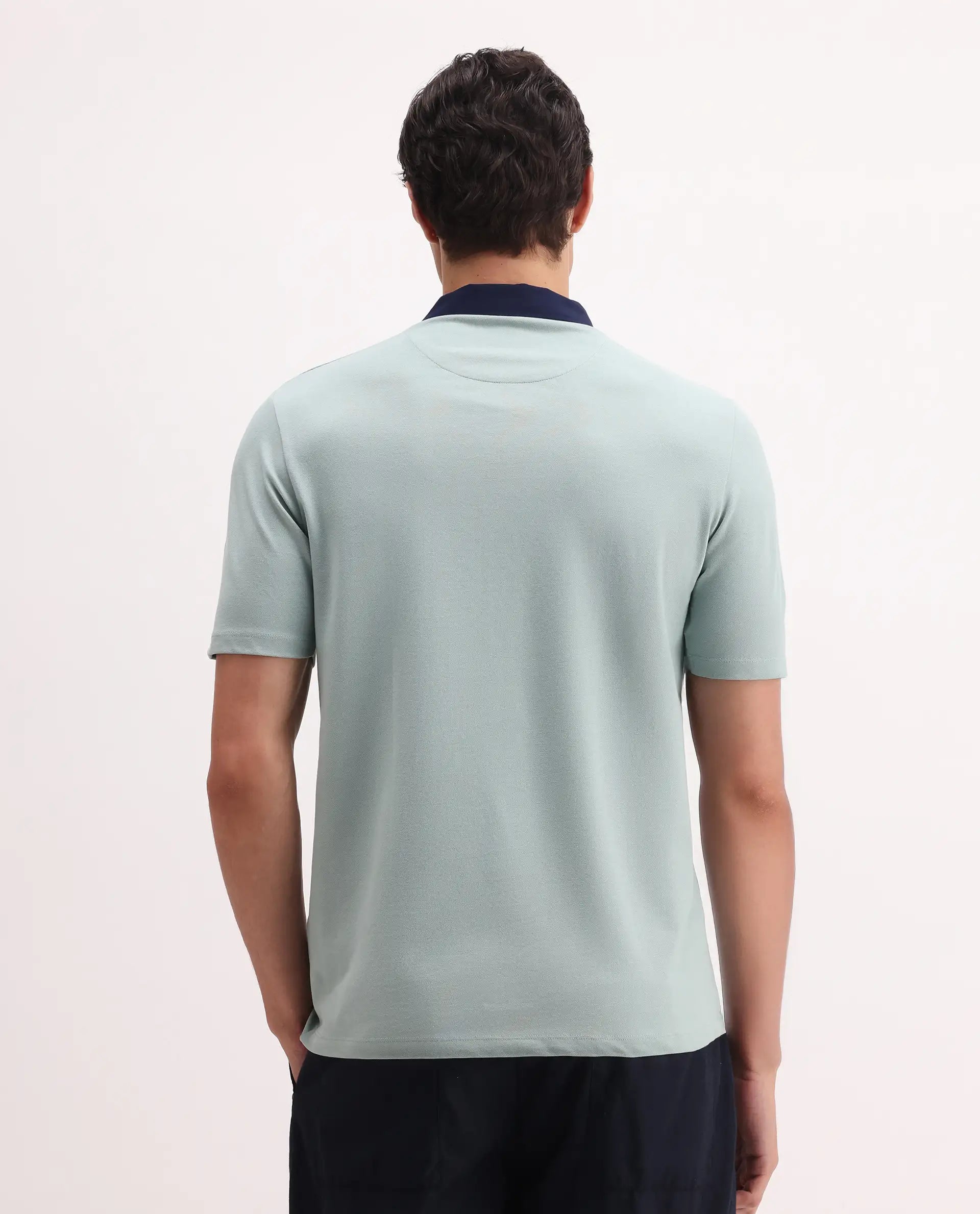 Rare Rabbit Men's Belton Pastel Green Cotton Blend Plain Regular Fit Half Sleeve Polo