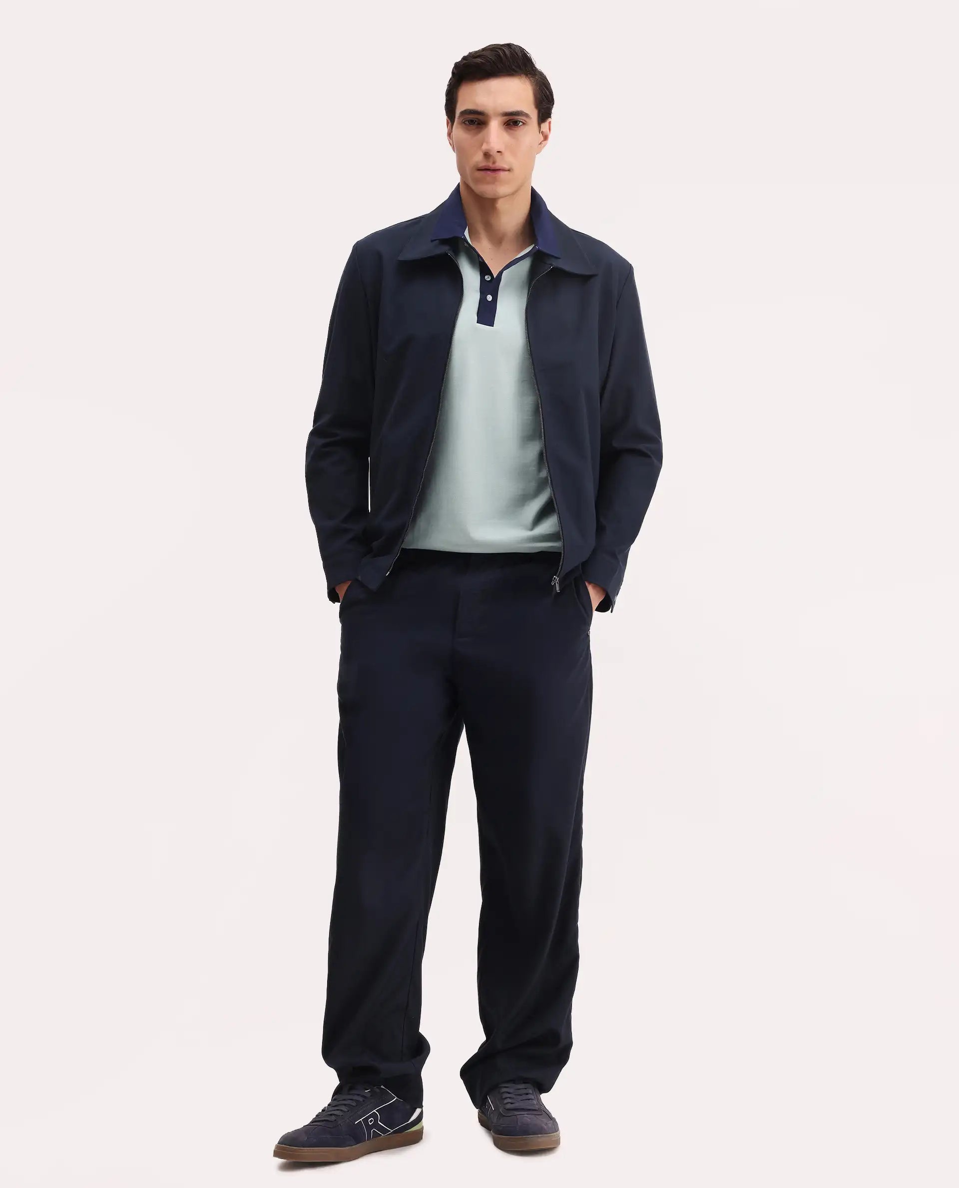 Rare Rabbit Men's Belton Pastel Green Cotton Blend Plain Regular Fit Half Sleeve Polo