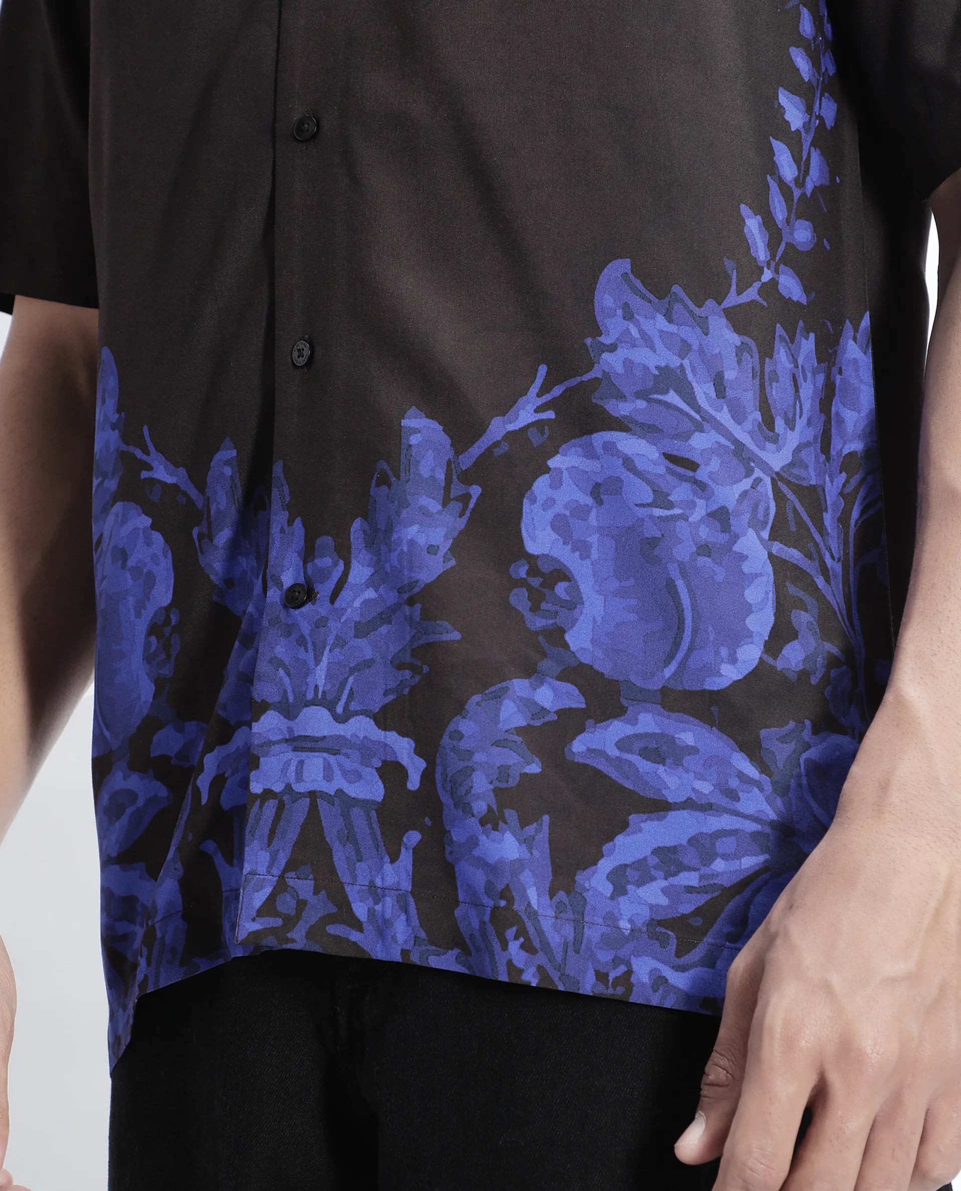 Rare Rabbit Men's Bem Dark Brown Viscose Abstract Print Boxy Fit Half Sleeve Cuban Collar Shirt