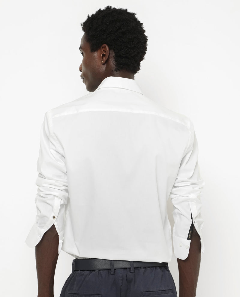 Rare Rabbit Men's Benedict White Cotton Poly Elastane Blend Fabric Full Sleeve Solid Formal Shirt