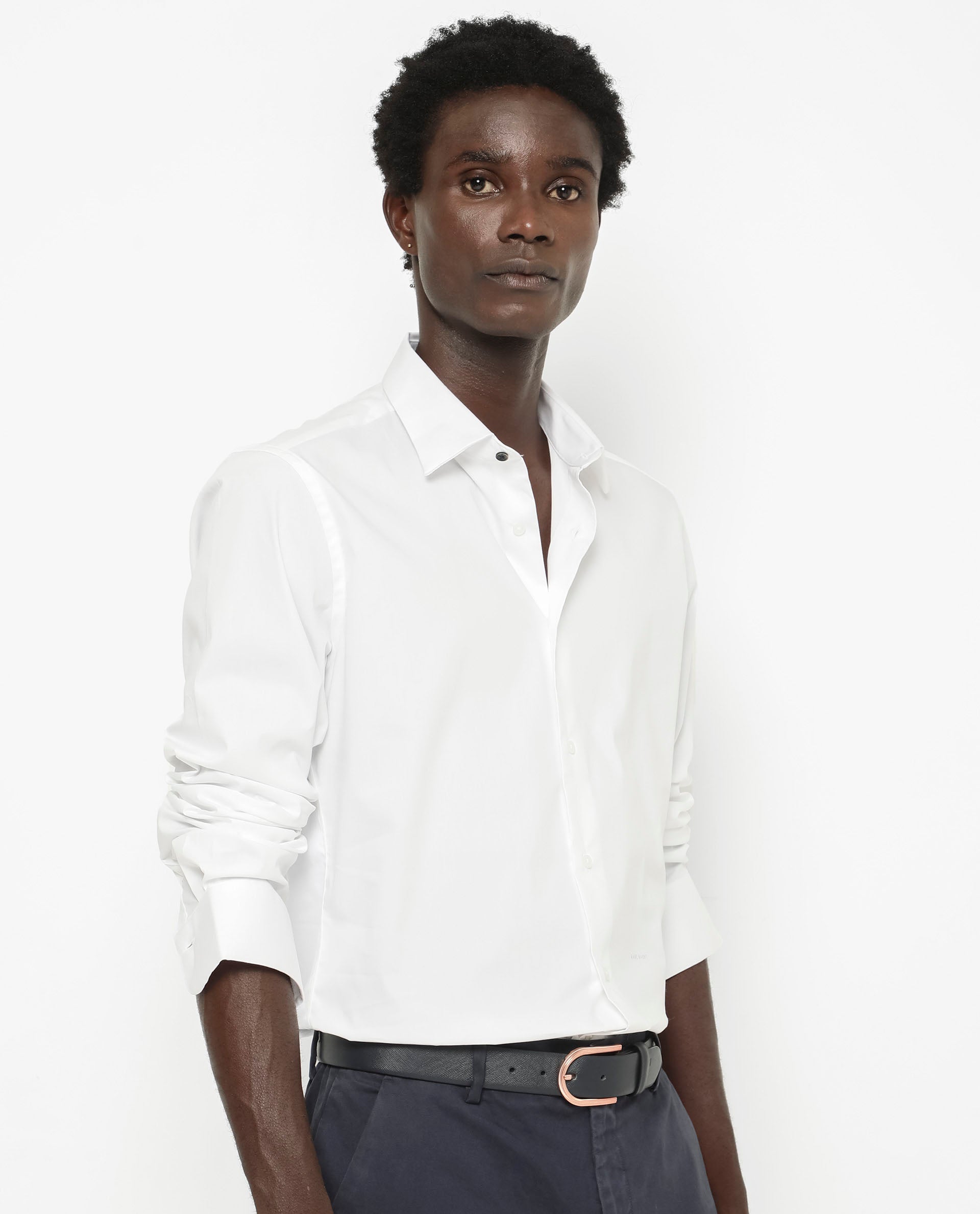 Rare Rabbit Men's Benedict White Cotton Poly Elastane Blend Fabric Full Sleeve Solid Formal Shirt