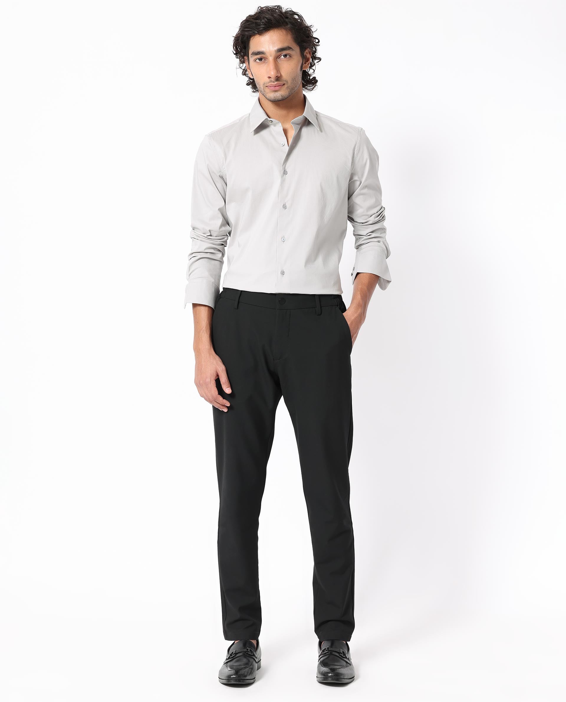 Black Shirt Grey Trouser Combo For Men - Evilato