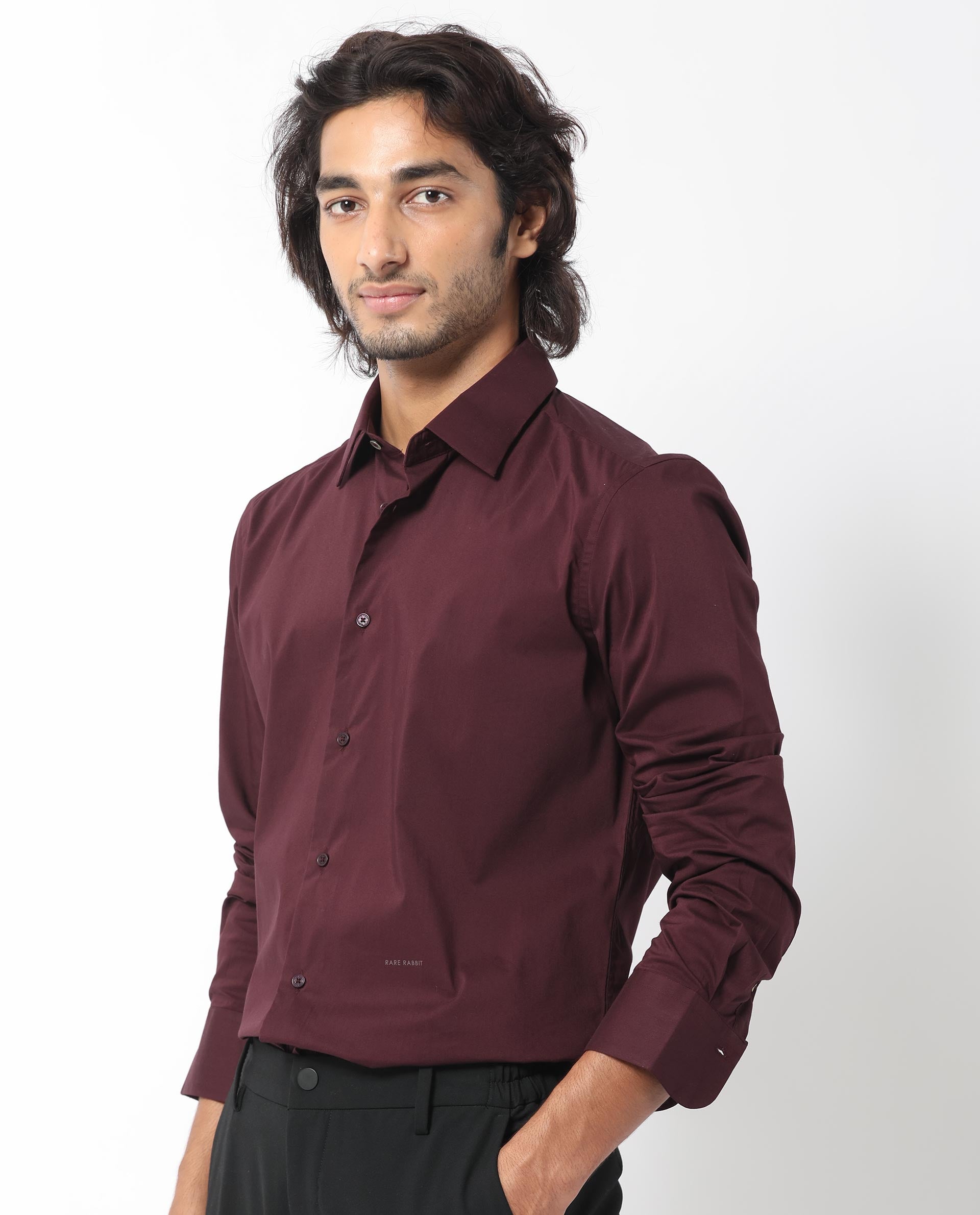 Rare Rabbit Shitrt Buy Benedict - Maroon Regular Fit Plain Shirt| Rare Rabbit