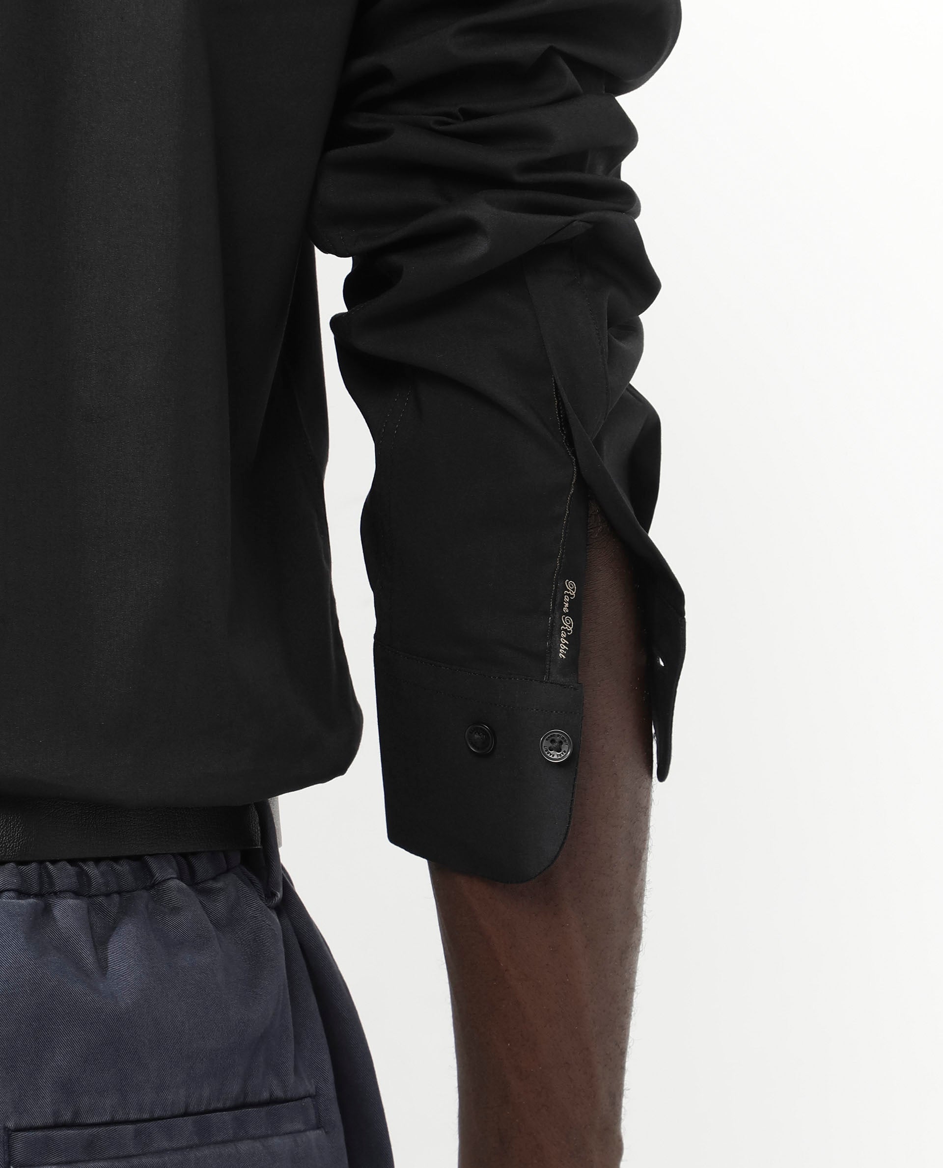 Rare Rabbit Men's Benedict Black Cotton Poly Elastane Blend Fabric Full Sleeve Solid Formal Shirt