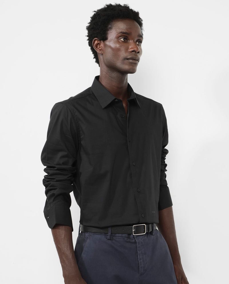 Rare Rabbit Men's Benedict Black Cotton Poly Elastane Blend Fabric Full Sleeve Solid Formal Shirt