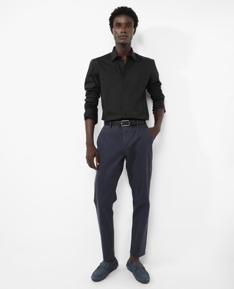 Rare Rabbit Men's Benedict Black Cotton Poly Elastane Blend Fabric Full Sleeve Solid Formal Shirt