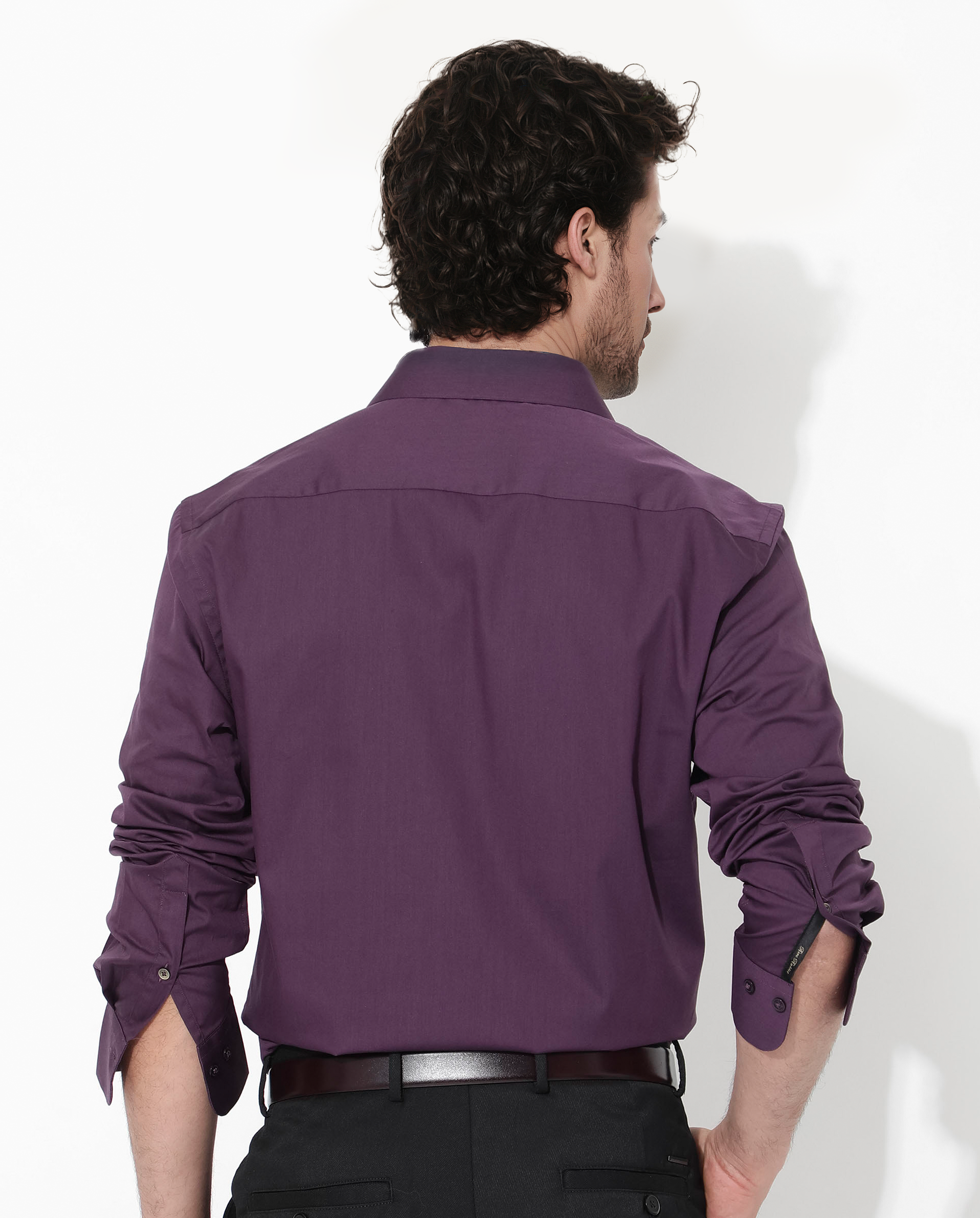 Rare Rabbit Men's Benedict Dark Purple Cotton Poly Elastane Blend Fabric Full Sleeve Solid Formal Shirt