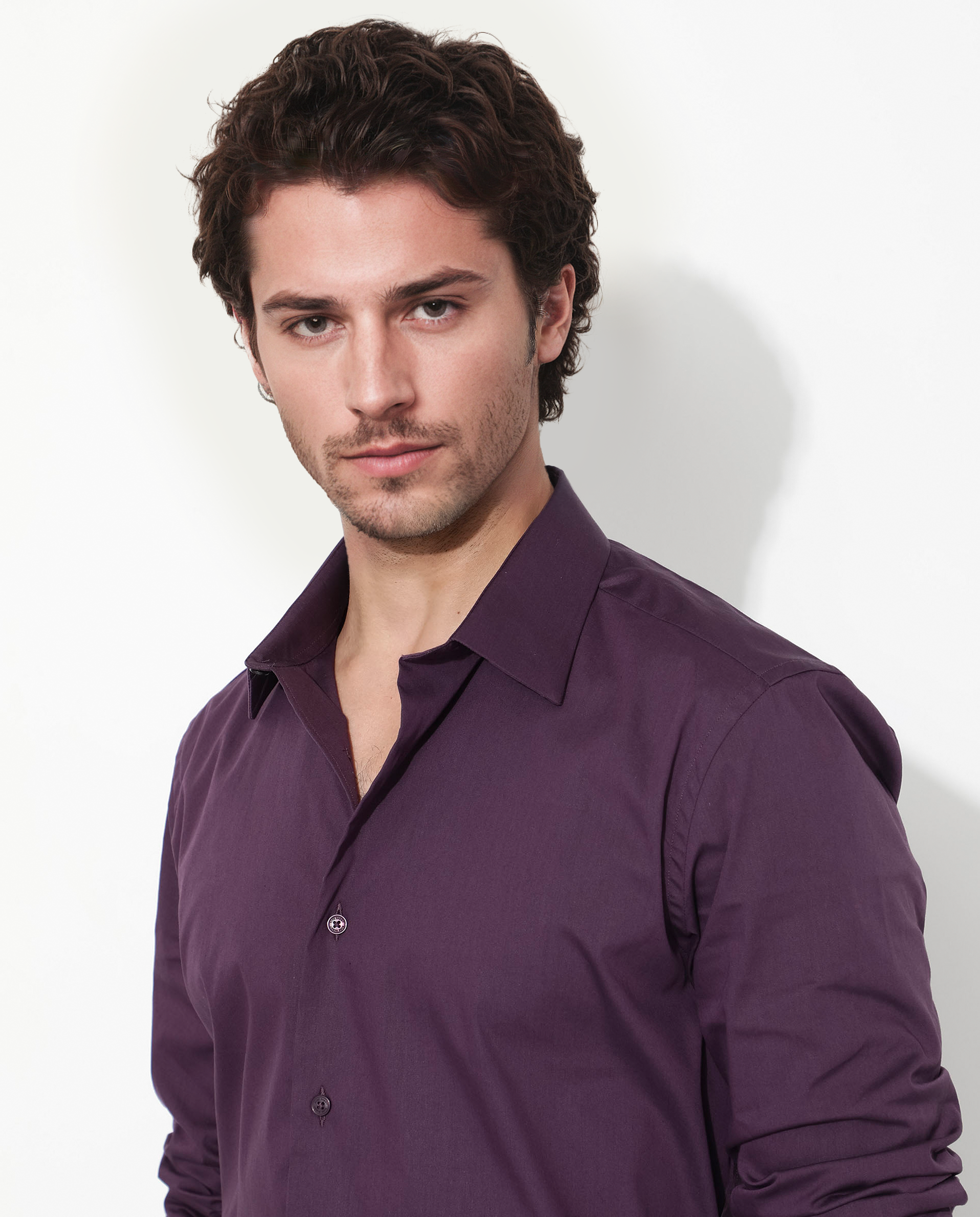 Rare Rabbit Men's Benedict Dark Purple Cotton Poly Elastane Blend Fabric Full Sleeve Solid Formal Shirt