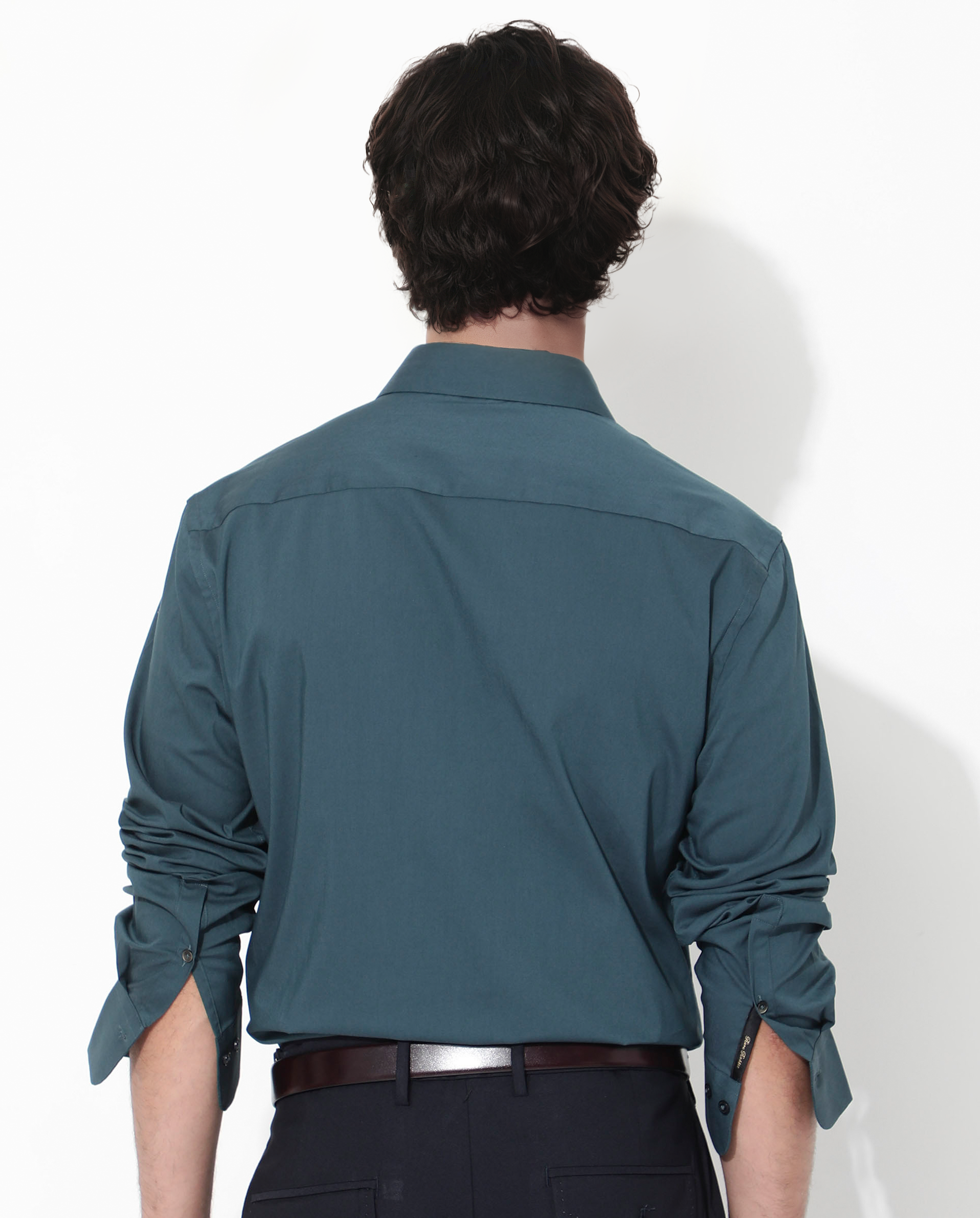 Rare Rabbit Men's Benedict Dark Teal Cotton Poly Elastane Blend Fabric Full Sleeve Solid Formal Shirt