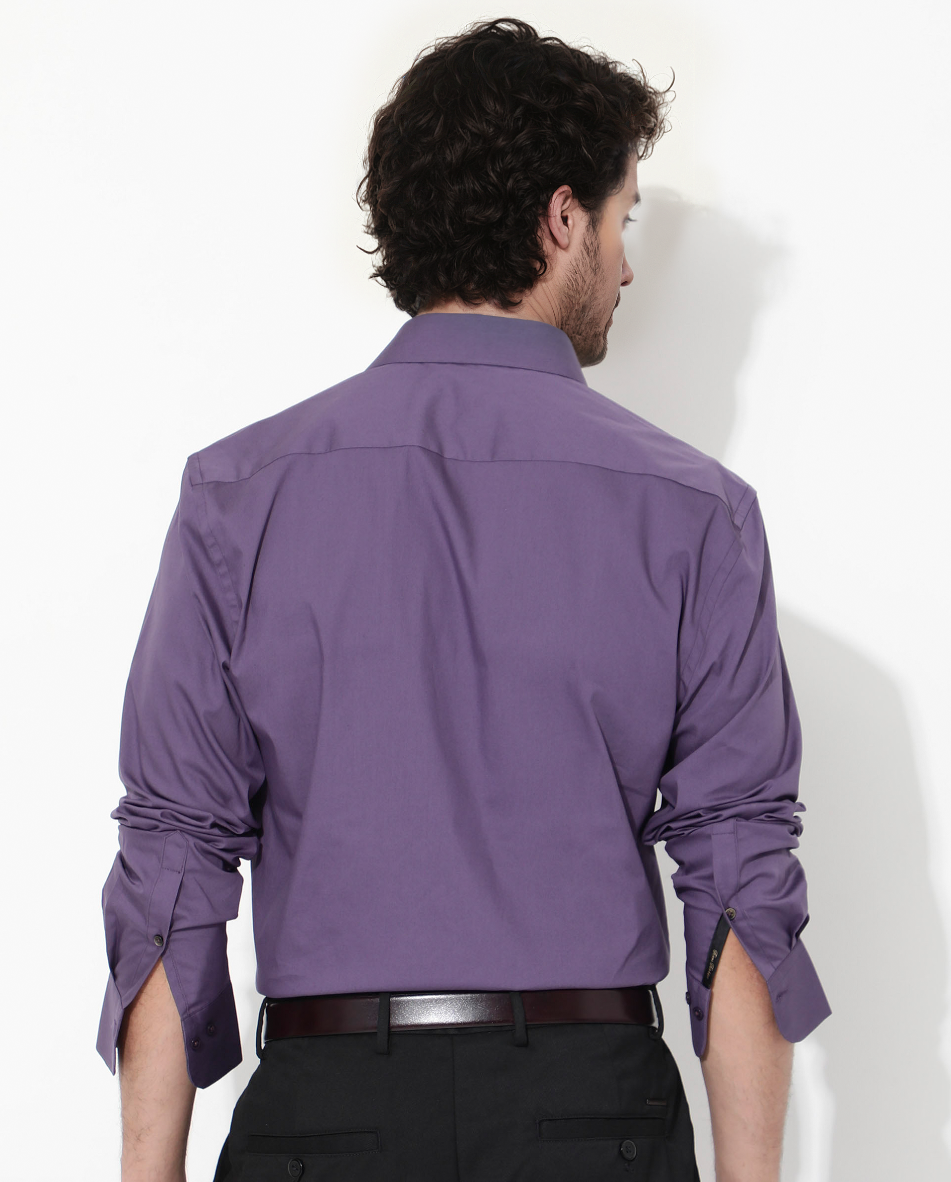 Rare Rabbit Men's Benedict Dusky Purple Cotton Poly Elastane Blend Fabric Full Sleeve Solid Formal Shirt