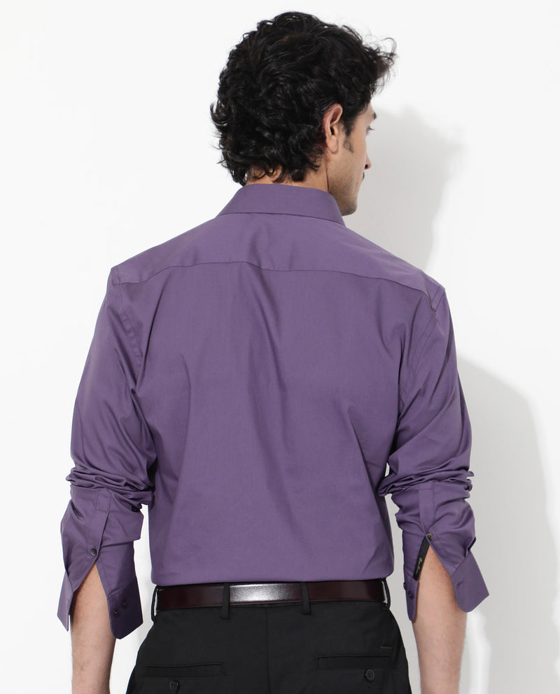 Rare Rabbit Men's Benedict Dusky Purple Cotton Poly Elastane Blend Fabric Full Sleeve Solid Formal Shirt