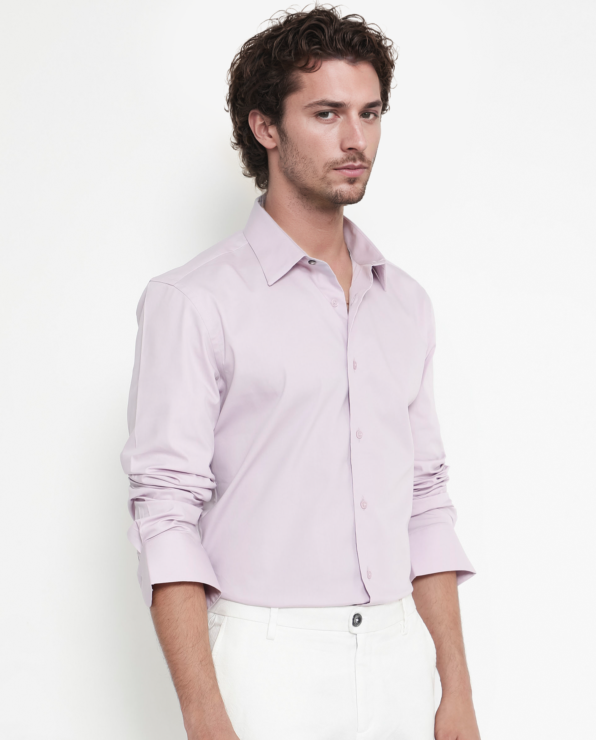 Rare Rabbit Men's Benedict Pastel Pink Cotton Poly Elastane Blend Fabric Full Sleeve Solid Formal Shirt