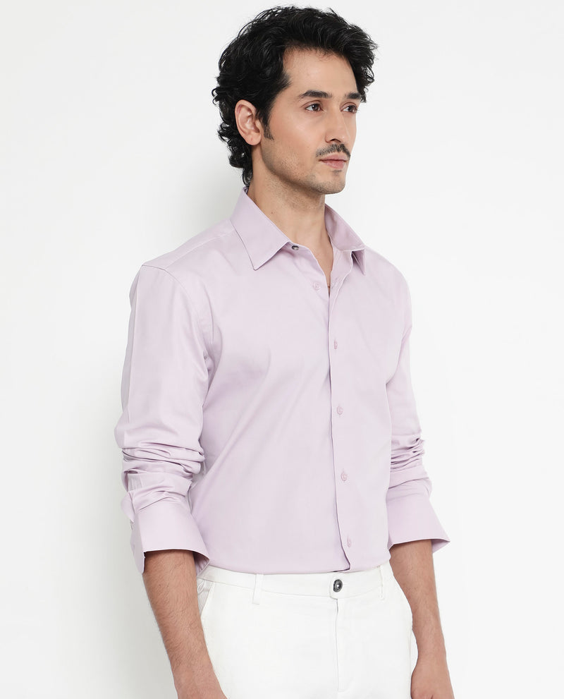 Rare Rabbit Men's Benedict Pastel Pink Cotton Poly Elastane Blend Fabric Full Sleeve Solid Formal Shirt