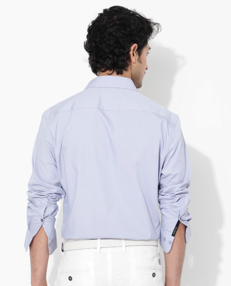 Rare Rabbit Men's Benedict Pastel Purple Cotton Poly Elastane Blend Fabric Full Sleeve Solid Formal Shirt