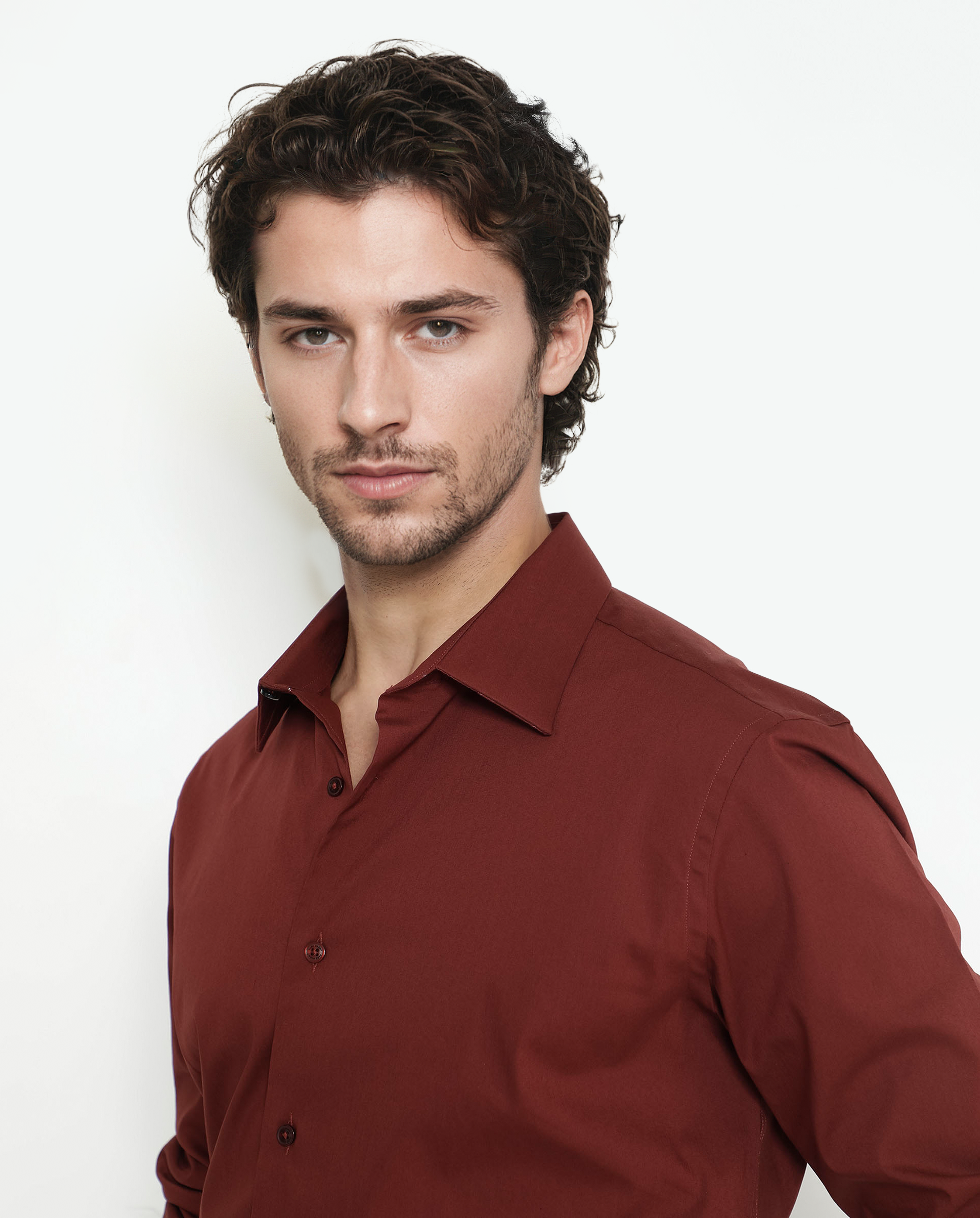 Rare Rabbit Men's Benedict Rust Cotton Poly Elastane Blend Fabric Full Sleeve Solid Formal Shirt