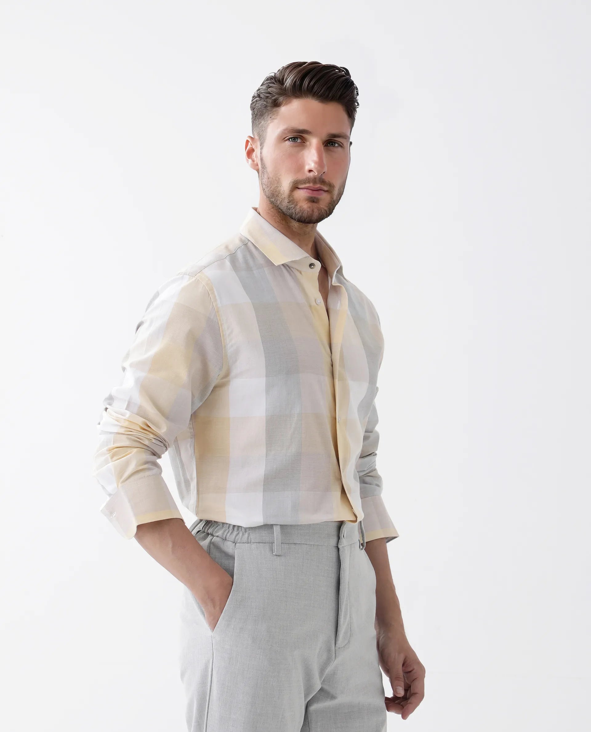 Rare Rabbit Men's Bene Multi Cotton Checked Print Regular Fit Full Sleeve Collared Shirt