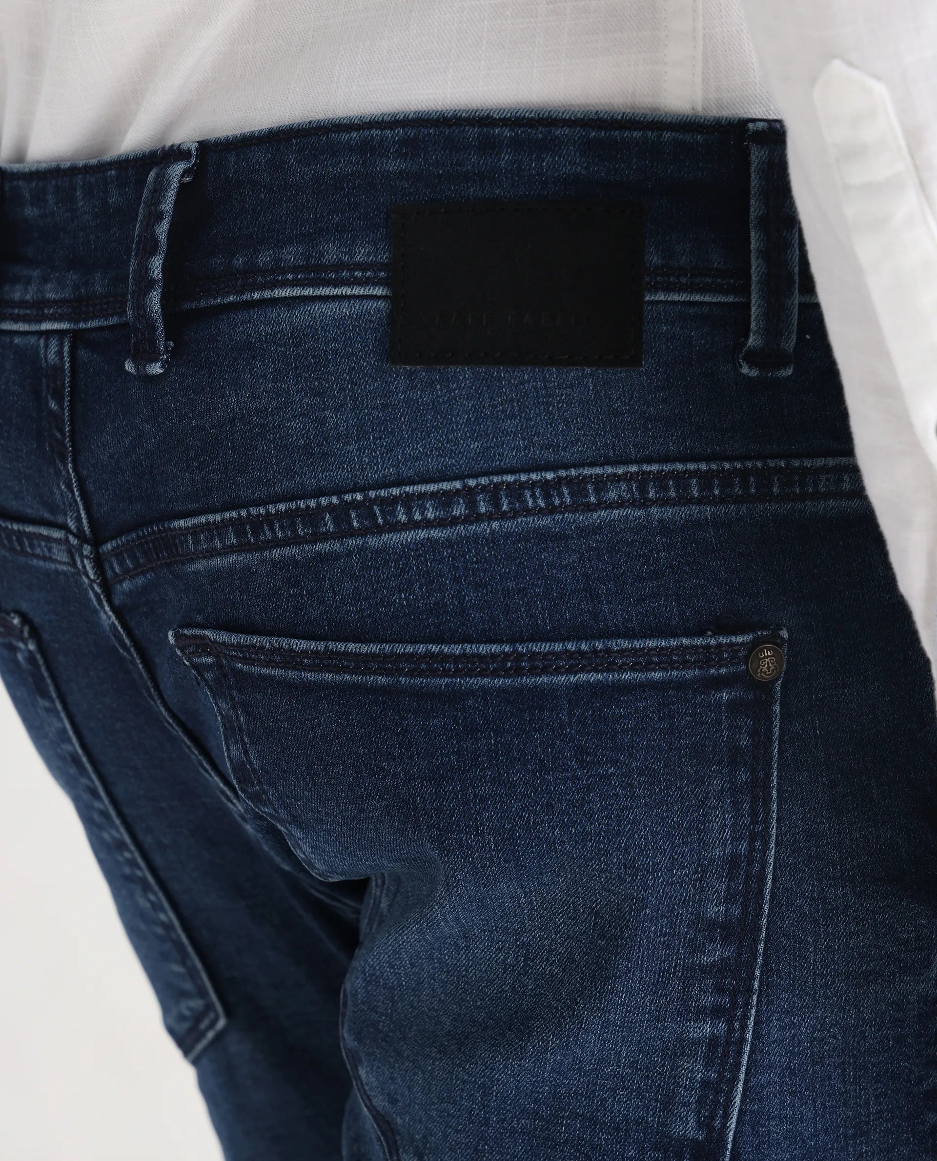 Rare Rabbit Men's Benn Blue Cotton Blend Plain Hawk Slim Fit Jeans