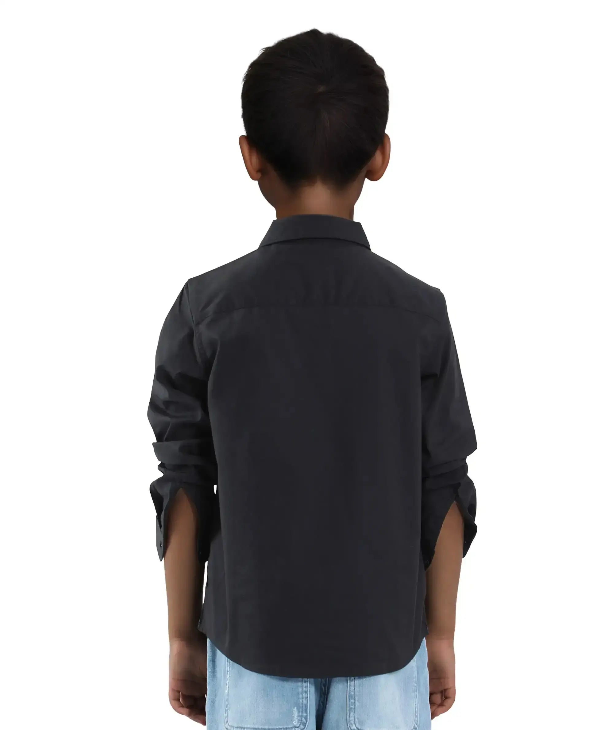 Rare Ones Kids Beno Black Cotton Blend Full Sleeve Button Solid Regular Fit Shirt