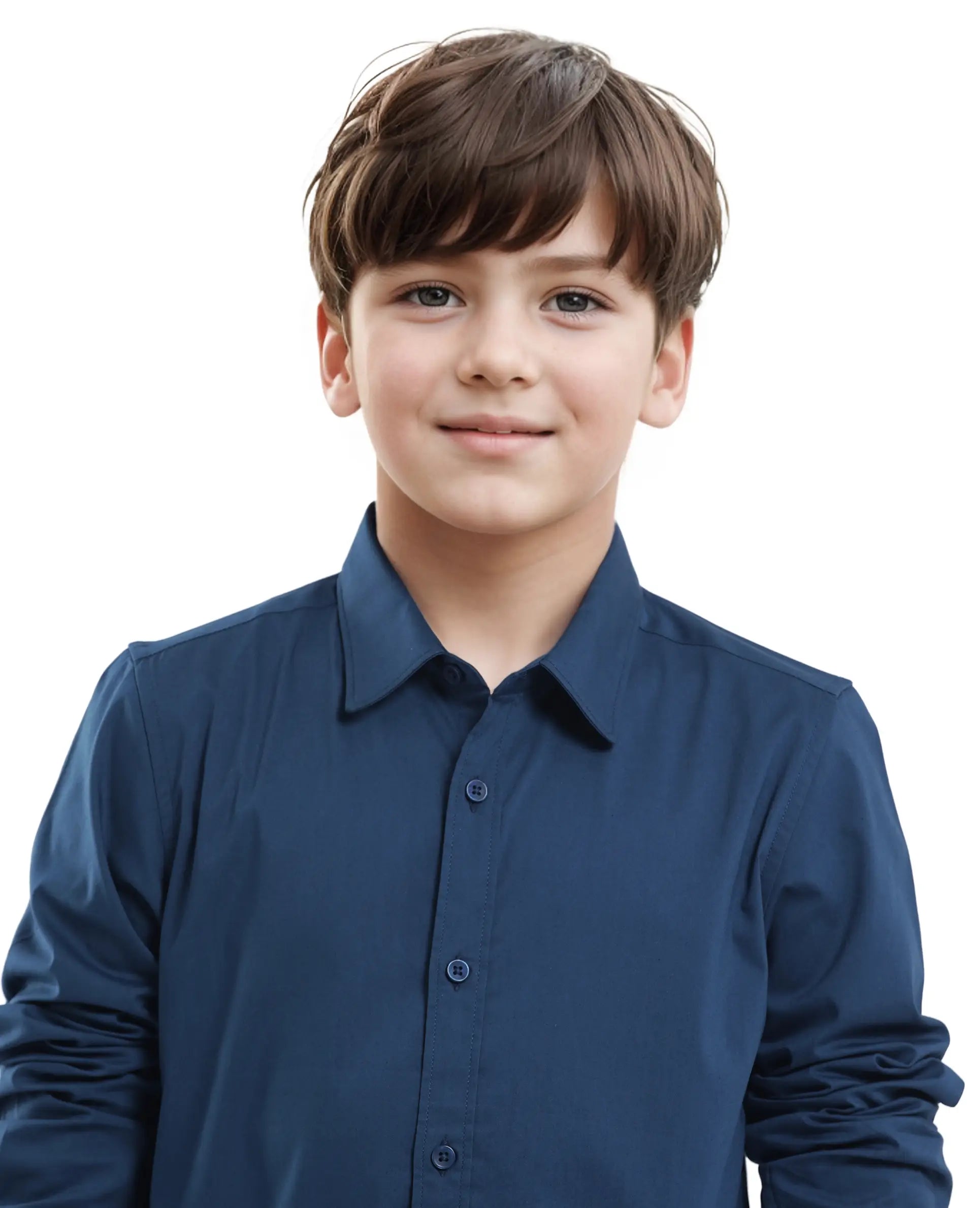 Rare Ones Kids Beno Blue Cotton Blend Full Sleeve Button Solid Regular Fit Shirt