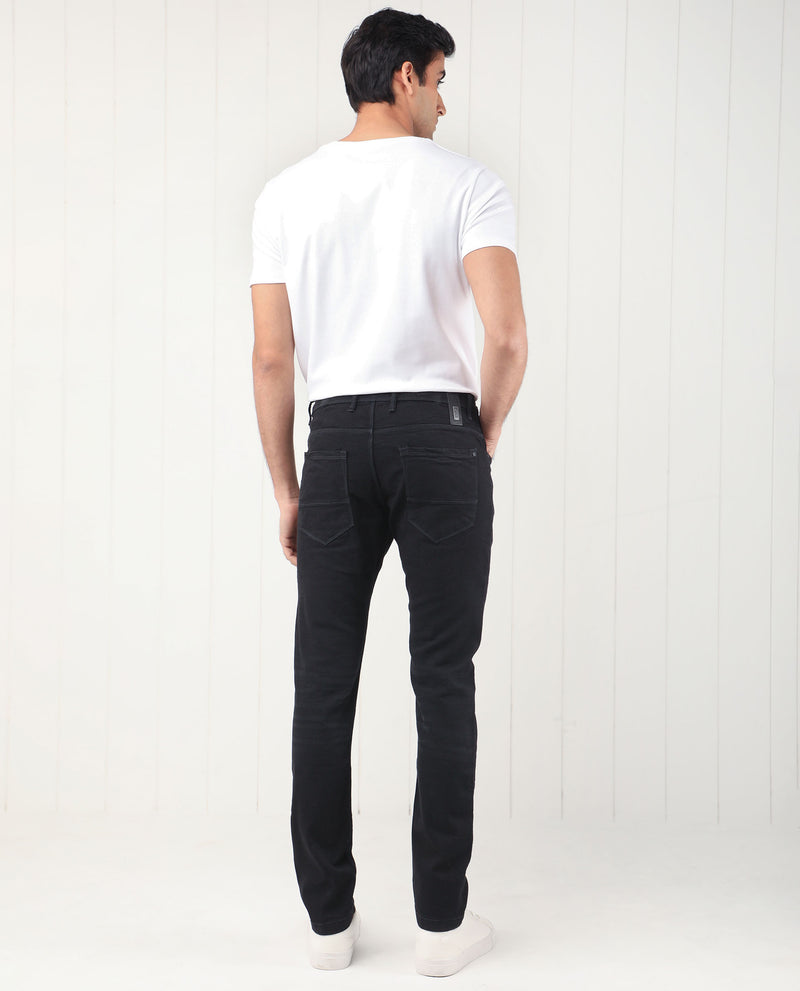 Rare Rabbit Men's Benoit Black Rinse Wash Mid-Rise Slim Fit Jeans