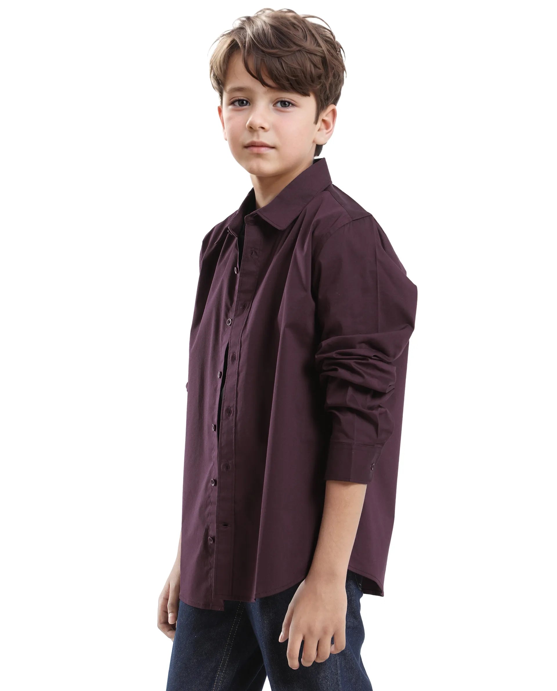 Rare Ones Kids Beno Maroon Cotton Blend Full Sleeve Button Solid Regular Fit Shirt