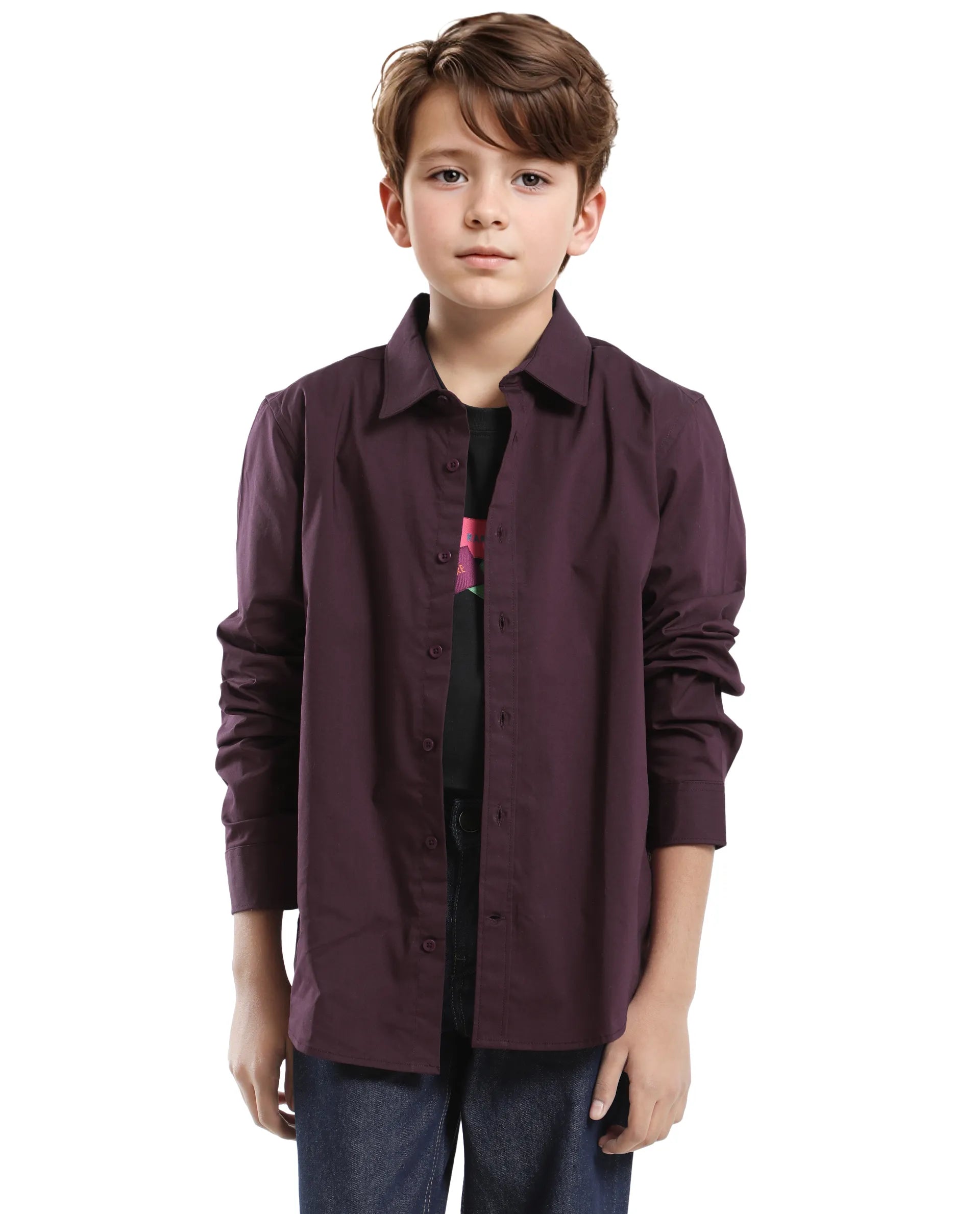 Rare Ones Kids Beno Maroon Cotton Blend Full Sleeve Button Solid Regular Fit Shirt