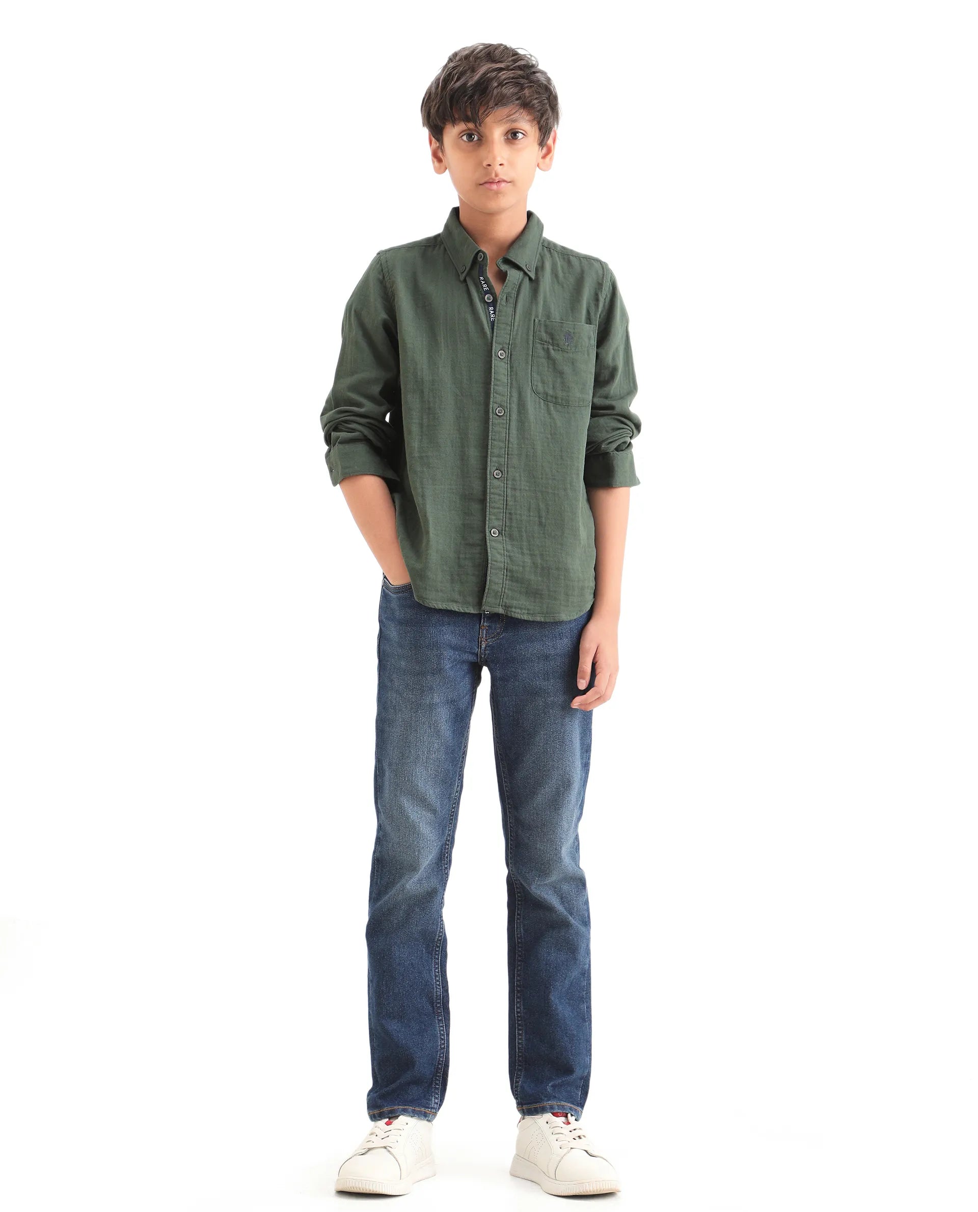 Rare Ones Kids Benos Blue Cotton Button And Zipper Closure Plain Slim Fit Jeans