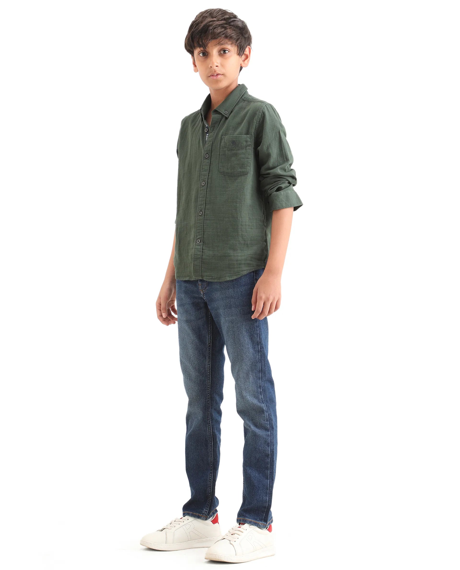 Rare Ones Kids Benos Blue Cotton Button And Zipper Closure Plain Slim Fit Jeans
