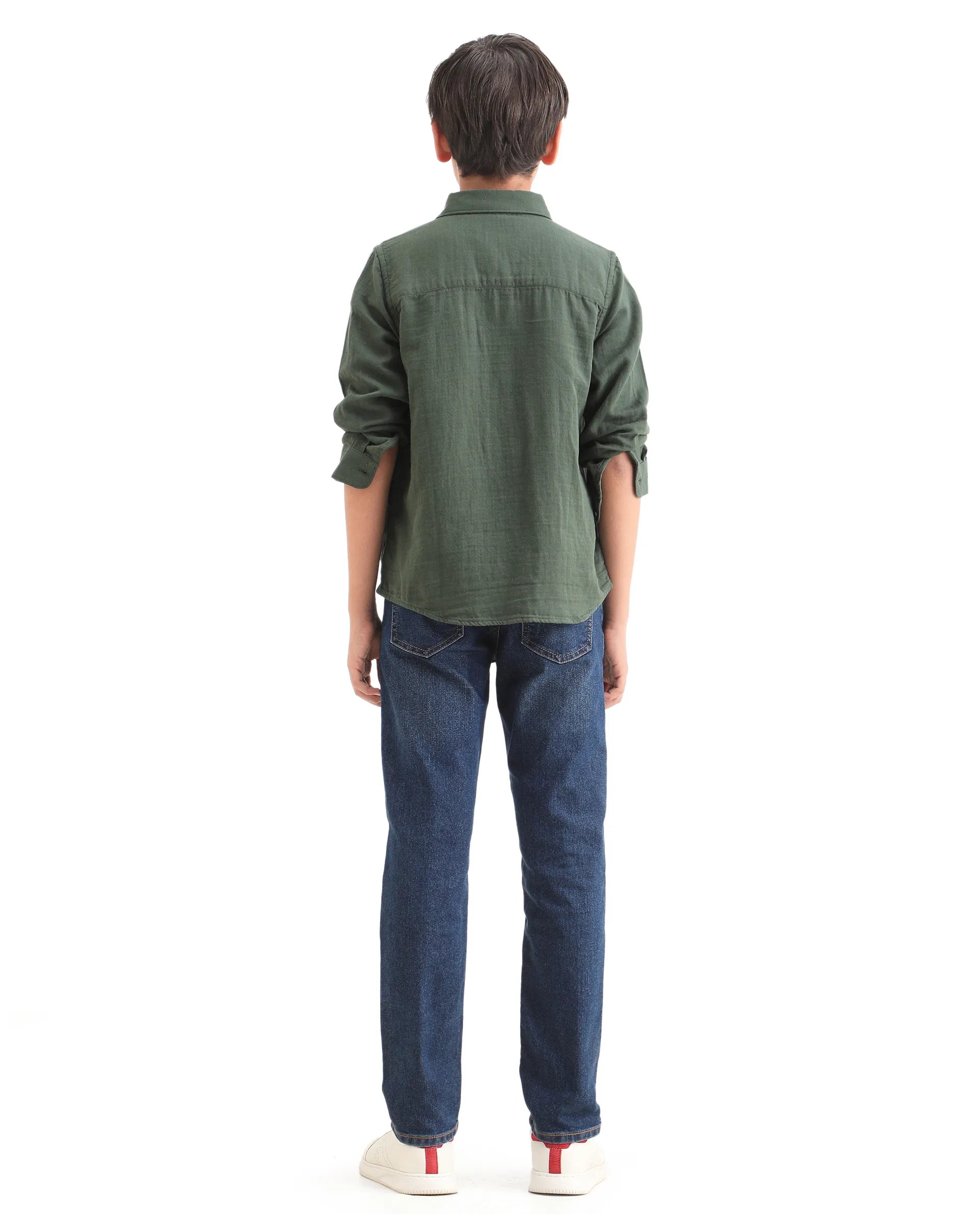 Rare Ones Kids Benos Blue Cotton Button And Zipper Closure Plain Slim Fit Jeans