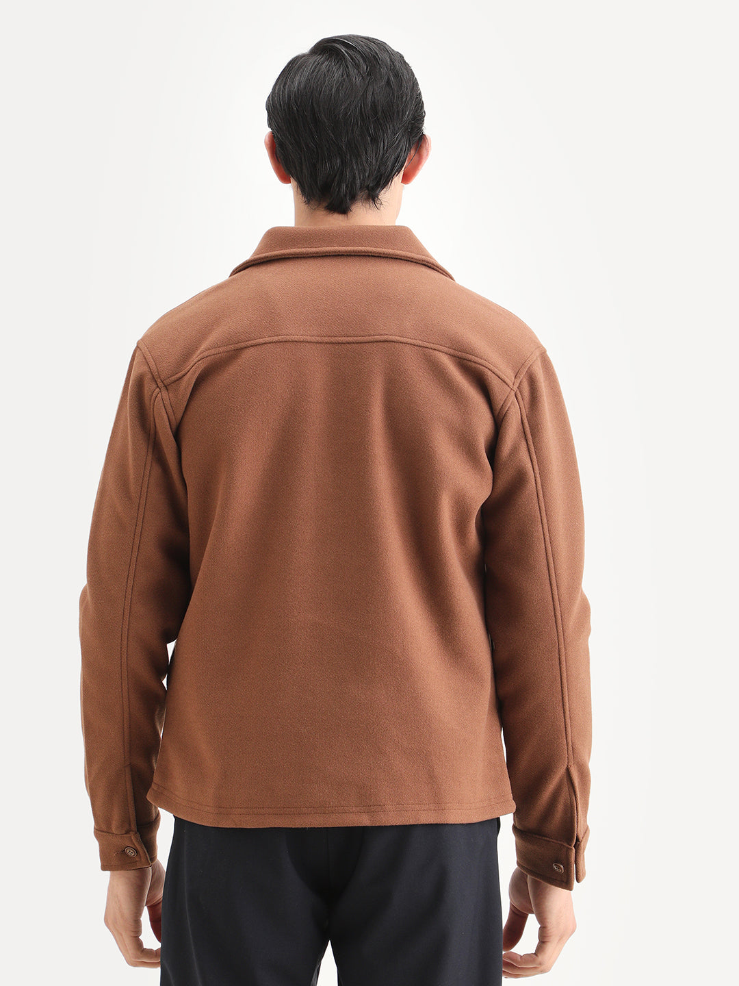 Rare Rabbit Men's Bensko Brown Polyester Fabric Spread Collar Regular Fit Plain Jacket