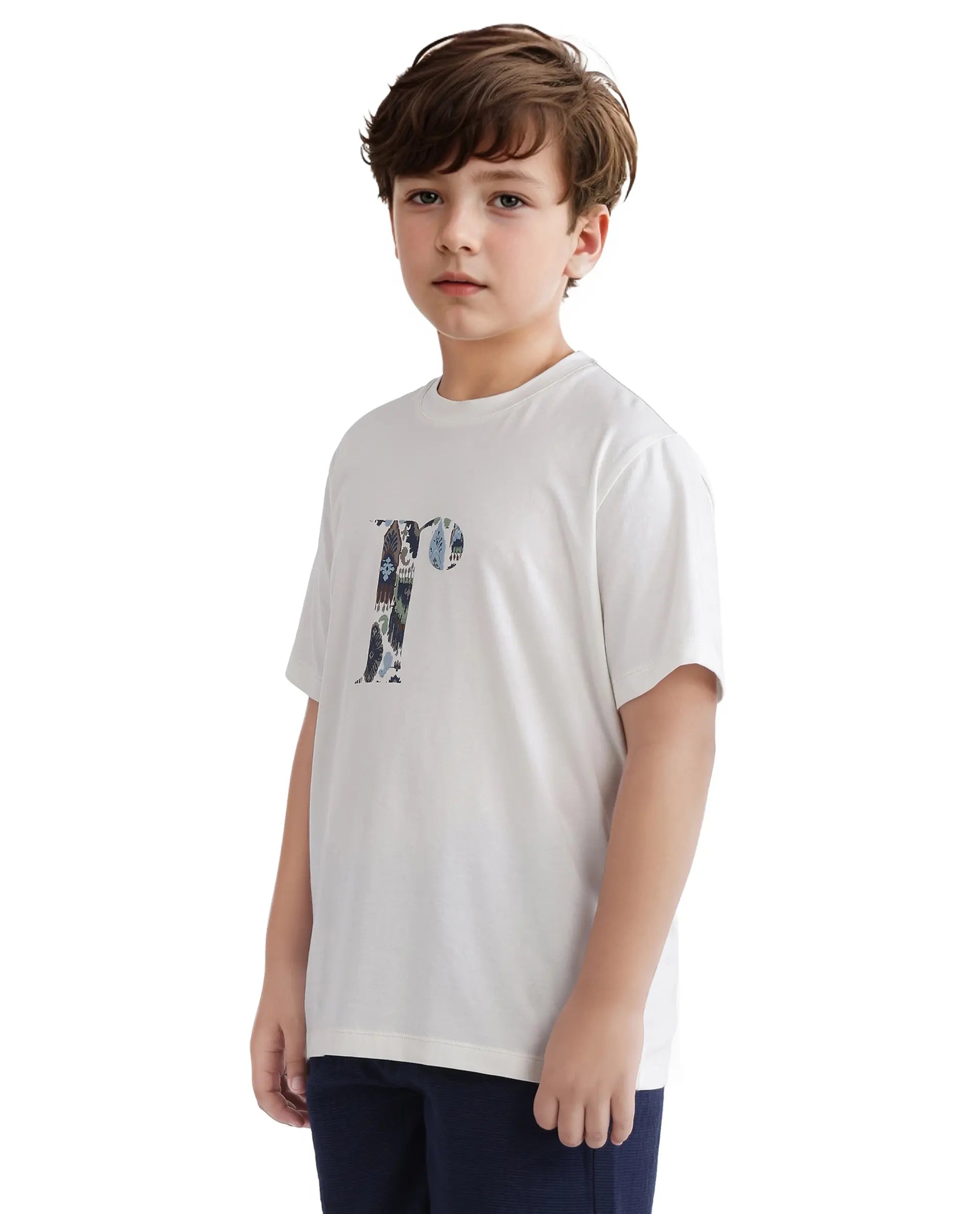 Rare Ones Kids Bent-K Off White Cotton Blend Short Sleeve Crew Neck Print T-Shirt