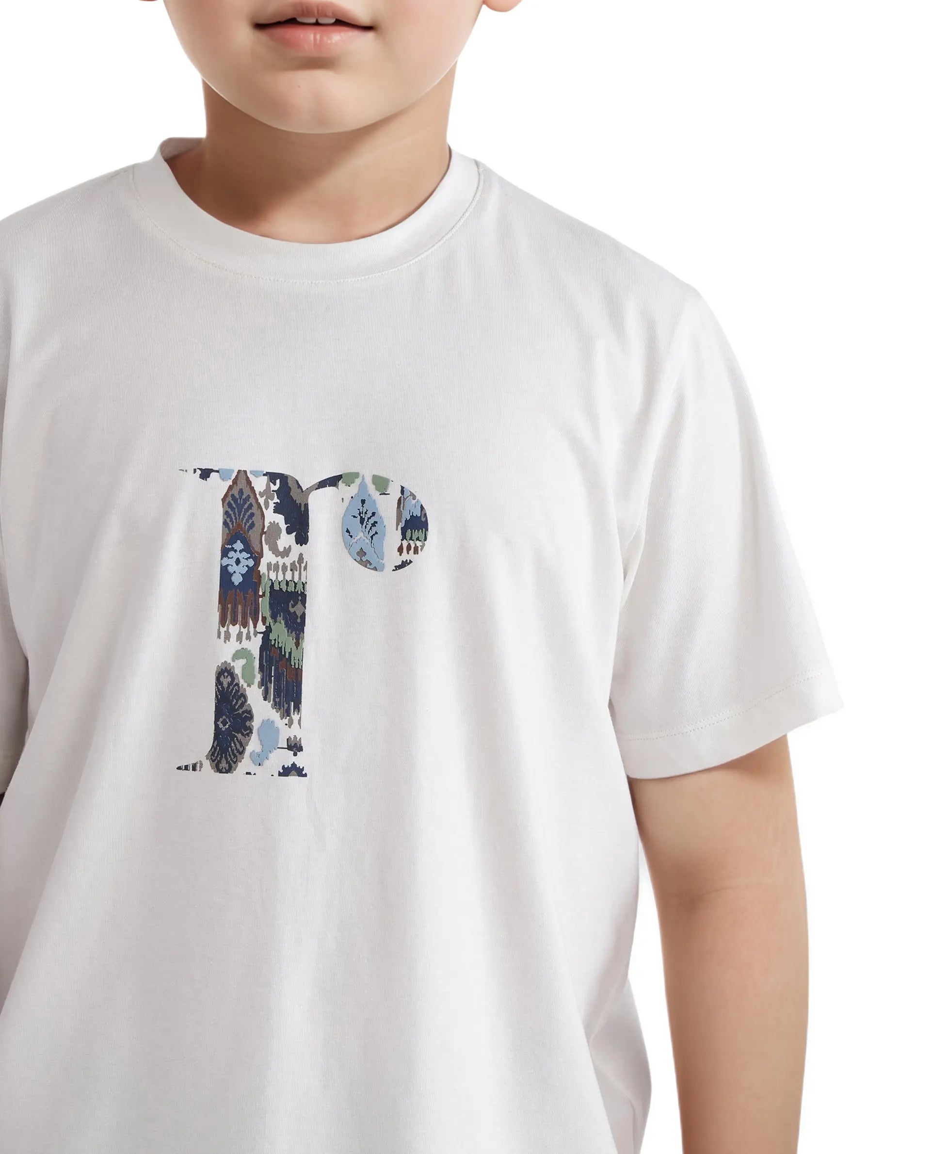 Rare Ones Kids Bent-K Off White Cotton Blend Short Sleeve Crew Neck Print T-Shirt