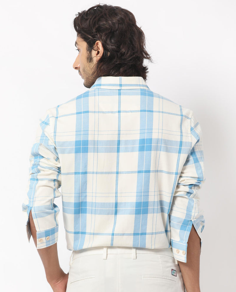 Rare Rabbit Men's Bern Blue Cotton Fabric  Full Sleeves Checks Shirt