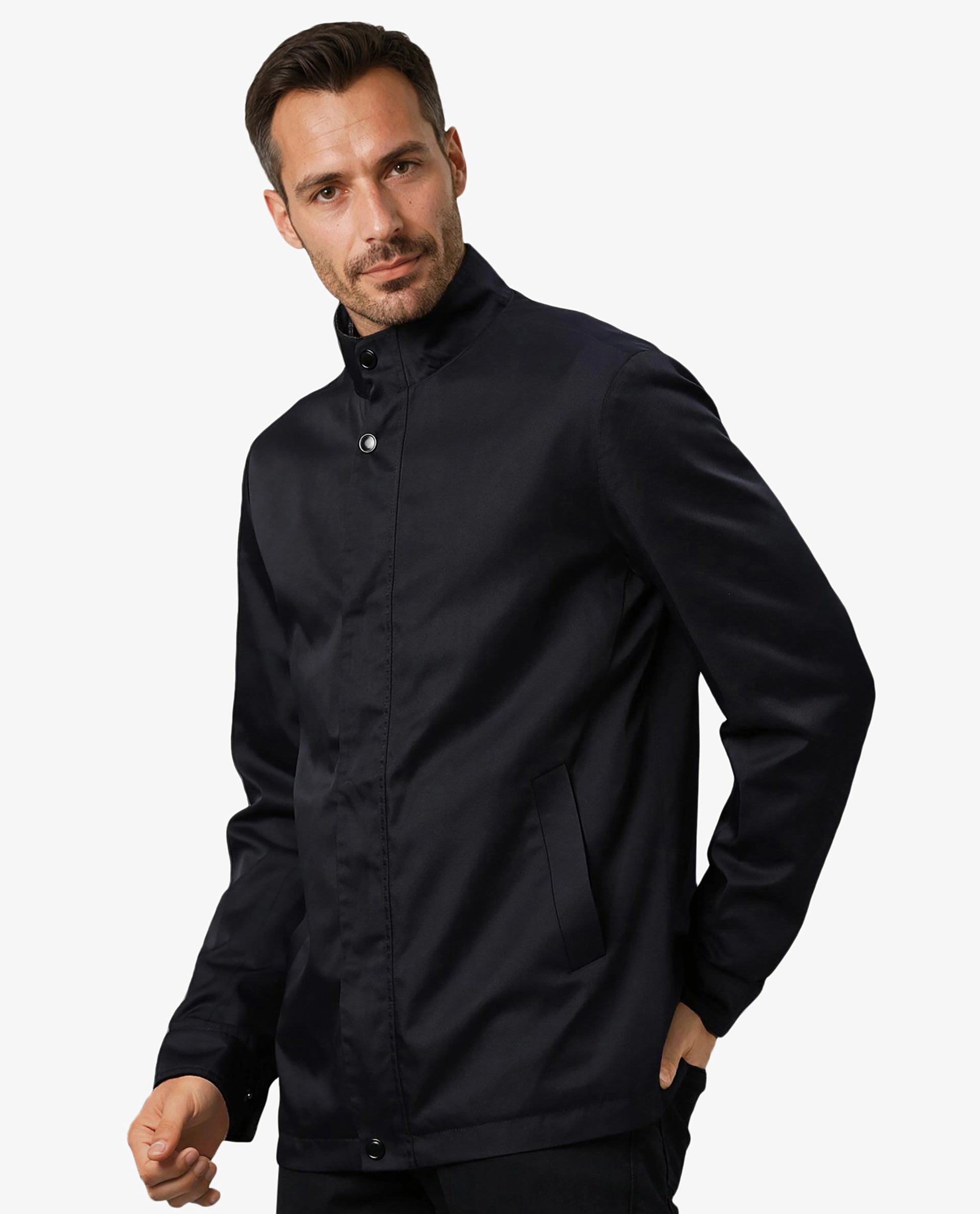 Rare Rabbit Men's Berry Black Plain High Neck Mandarin Collar Jacket