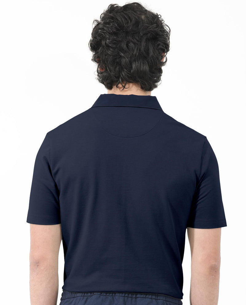 Rare Rabbit Mens Keneth Navy Short Sleeve Contrast Inner Placket Solid Polo-Tshirt