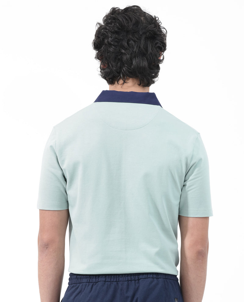 Rare Rabbit Mens Belton Pastel Green Contrasting Collar Short Sleeve Solid Polo T-Shirt