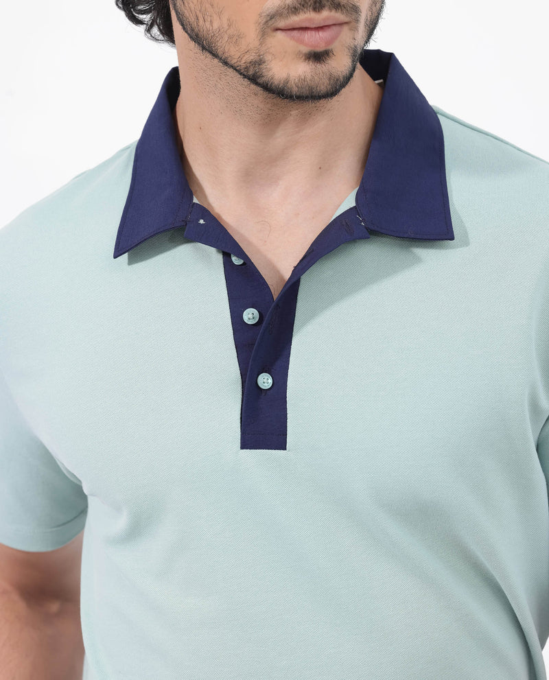 Rare Rabbit Mens Belton Pastel Green Contrasting Collar Short Sleeve Solid Polo T-Shirt