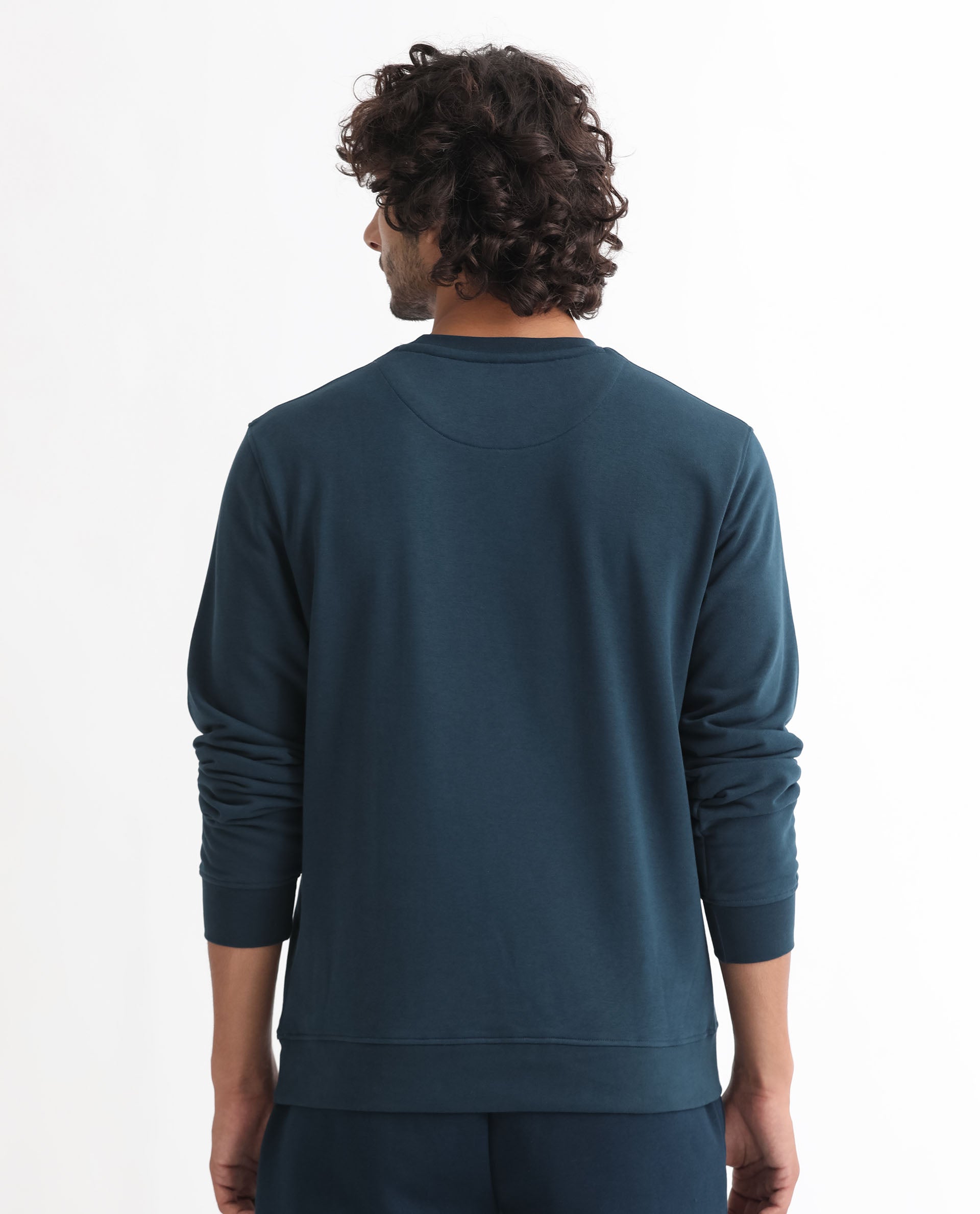 Rare Rabbit Men'S Bexx Petrol Sweatshirt Full Sleeves Solid