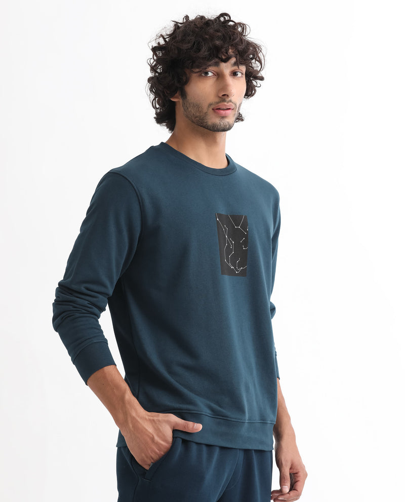 Rare Rabbit Men'S Bexx Petrol Sweatshirt Full Sleeves Solid