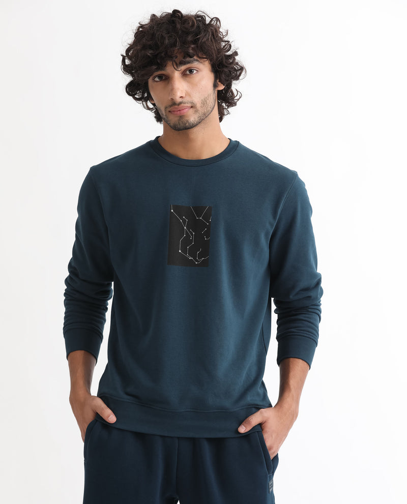 Rare Rabbit Men'S Bexx Petrol Sweatshirt Full Sleeves Solid