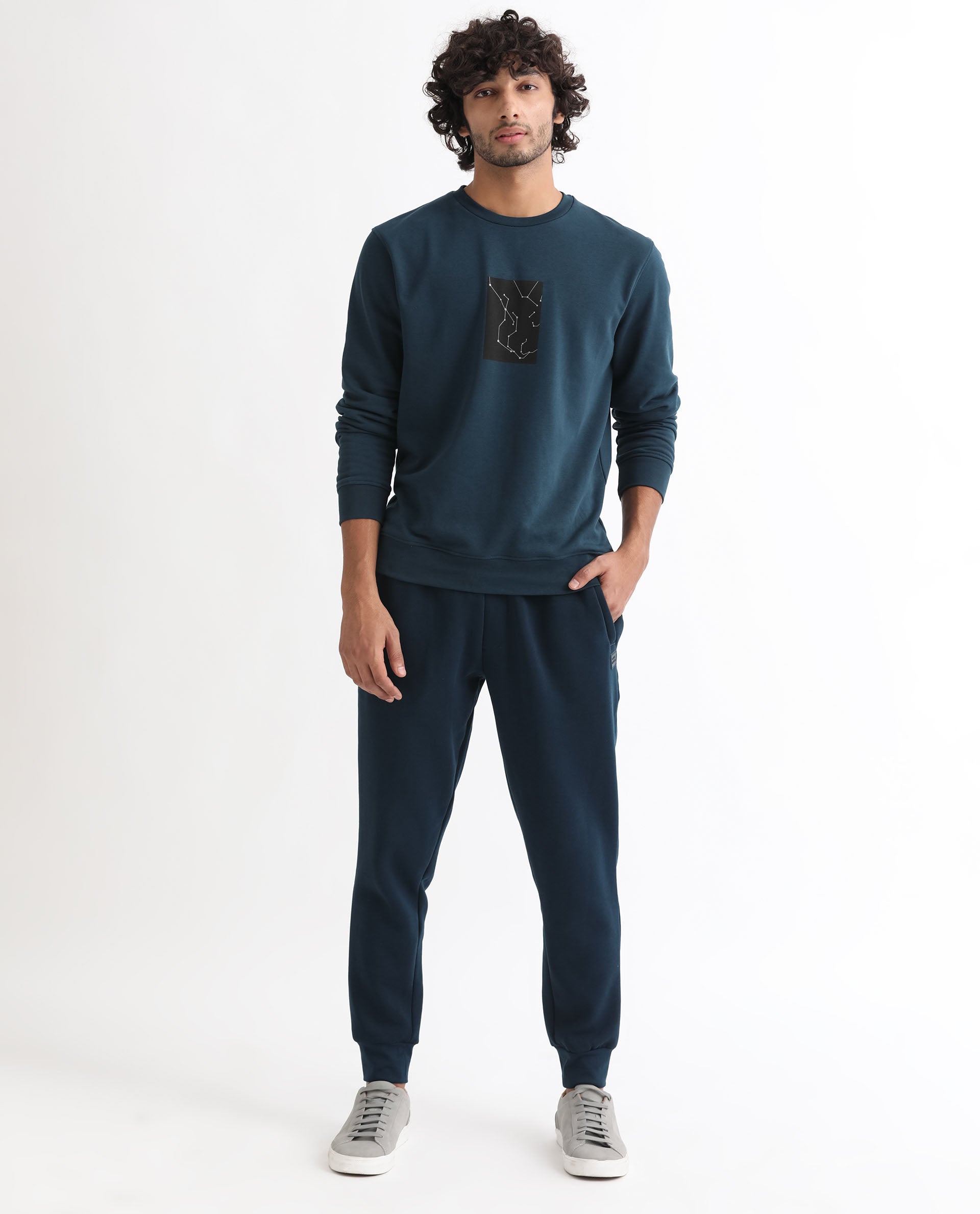 Rare Rabbit Men'S Bexx Petrol Sweatshirt Full Sleeves Solid