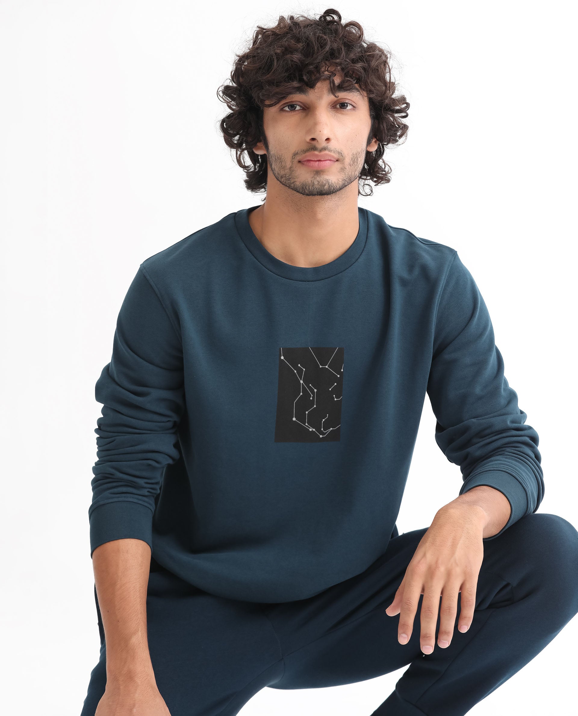 Rare Rabbit Men'S Bexx Petrol Sweatshirt Full Sleeves Solid
