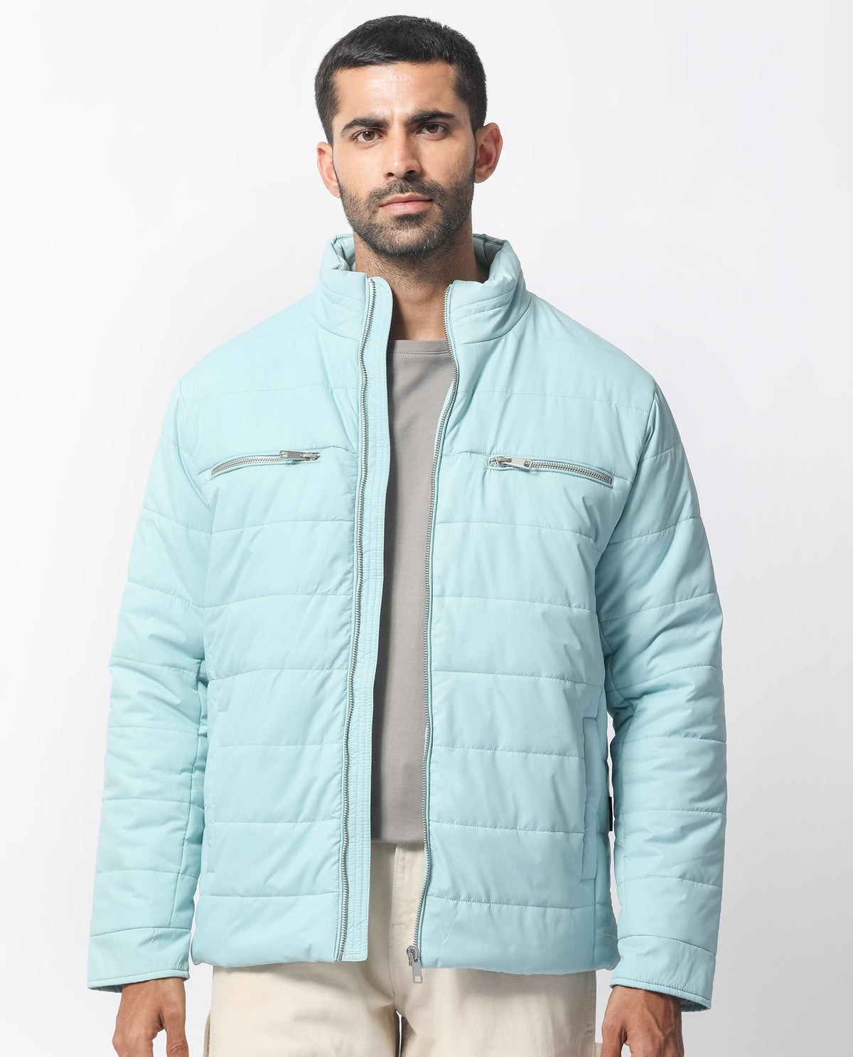 RARE RABBIT MEN'S BEYLOR PASTEL BLUE JACKET FULL SLEEVES ZIP CLOSURE S
