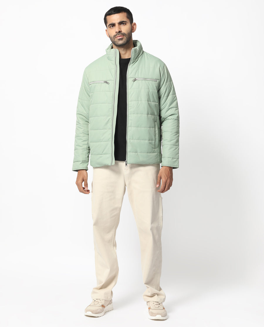 RARE RABBIT MEN'S BEYLOR PASTEL GREEN JACKET FULL SLEEVES ZIP CLOSURE