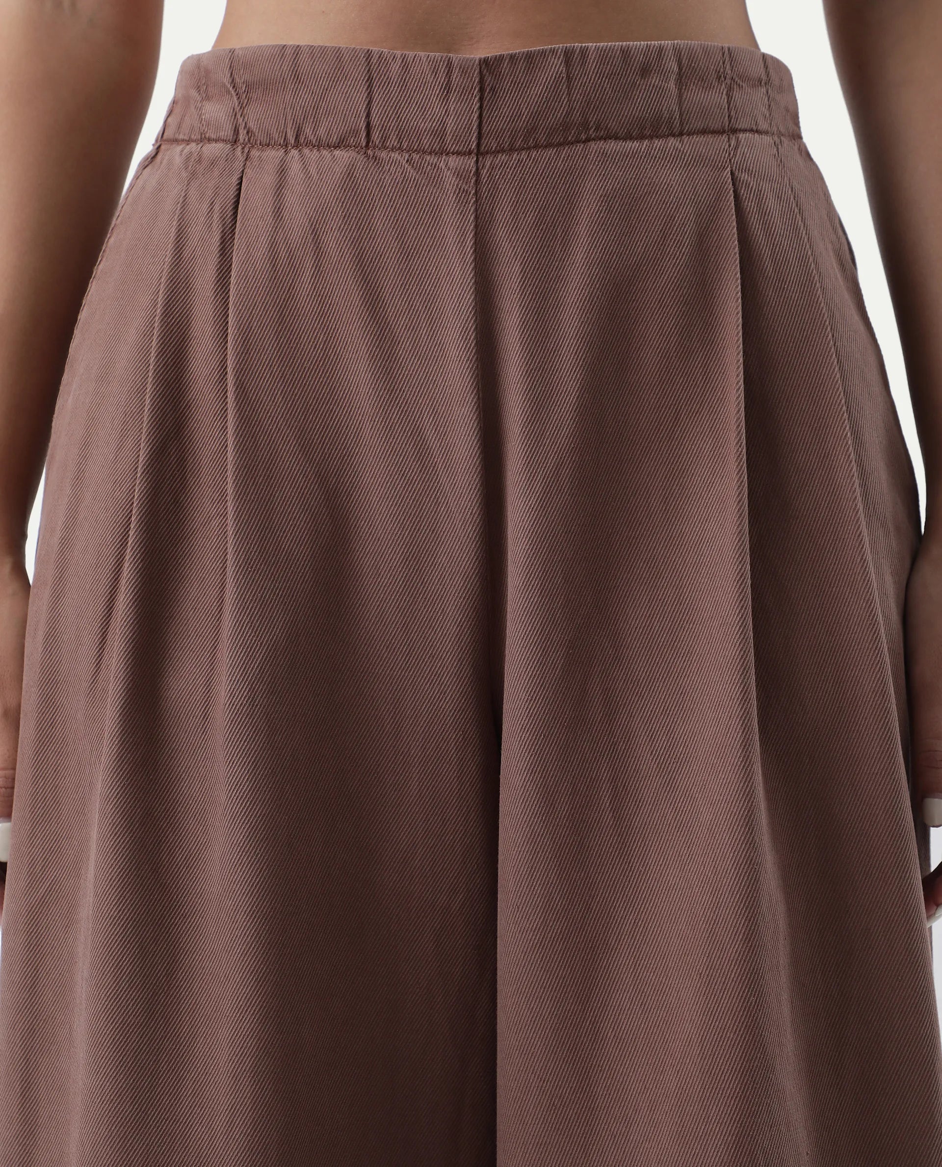 Rareism Women's Bhaleyn B Light Brown Cotton Blend Plain Ankle Length Flared Trouser