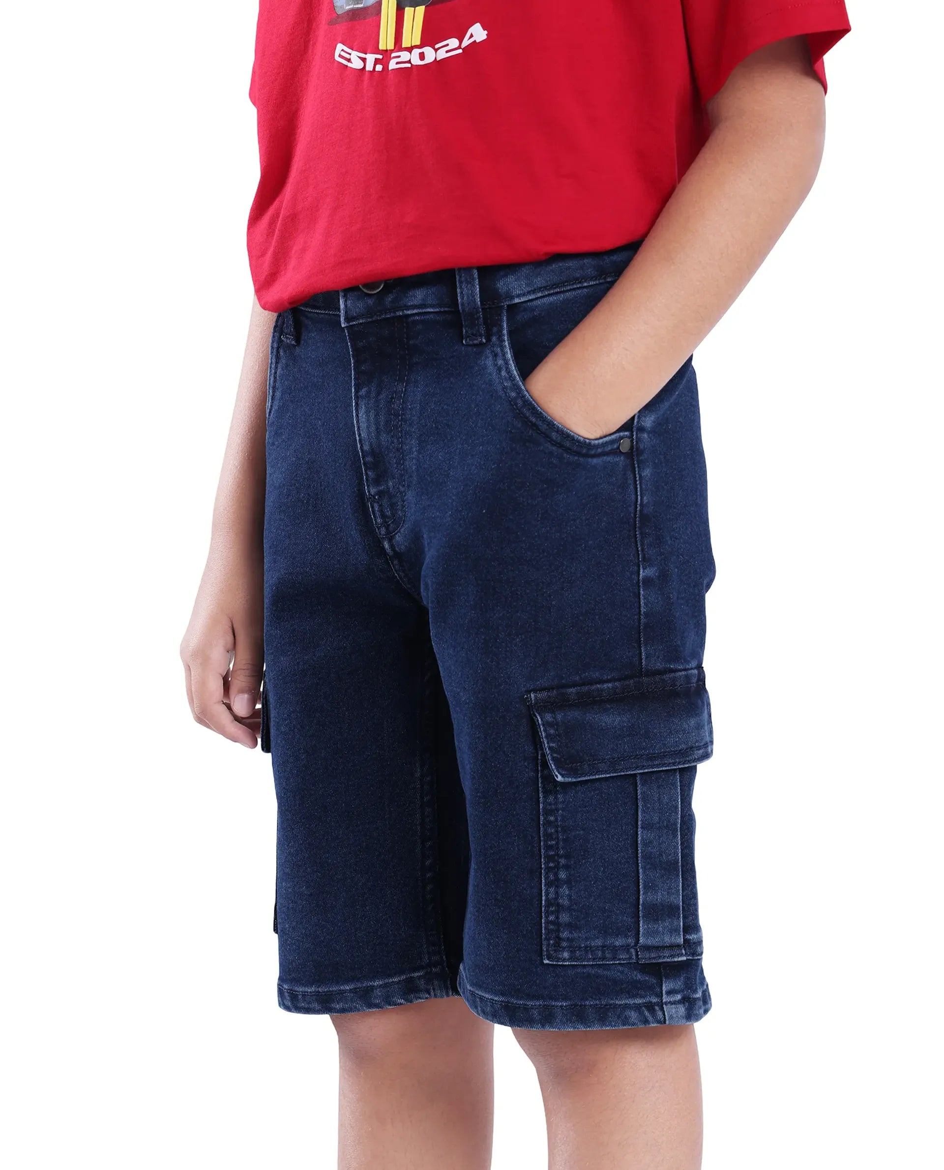 Rare Ones Kids Bhero Dark Blue Cotton Solid Button And Zip Closure Regular Fit Shorts