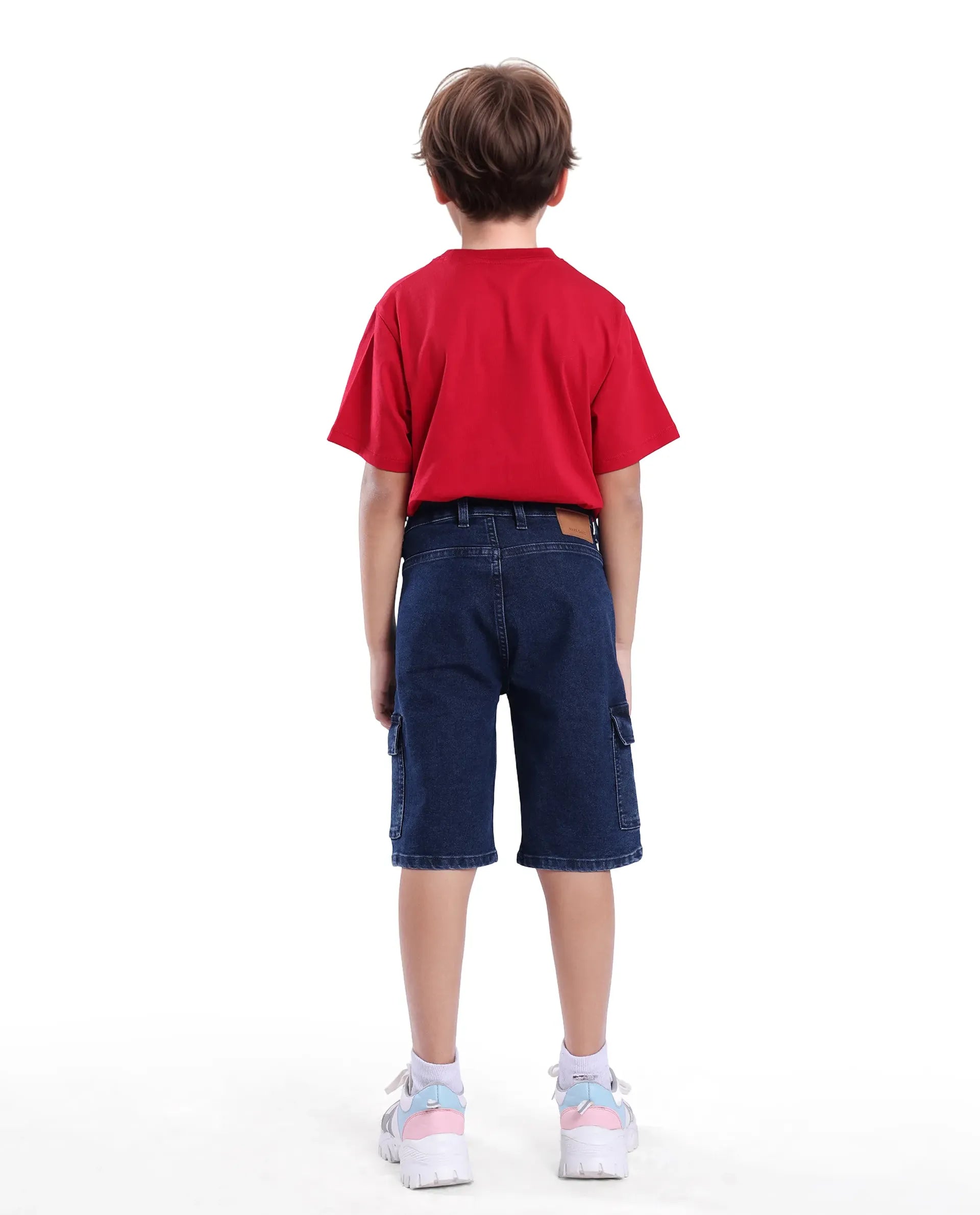Rare Ones Kids Bhero Dark Blue Cotton Solid Button And Zip Closure Regular Fit Shorts