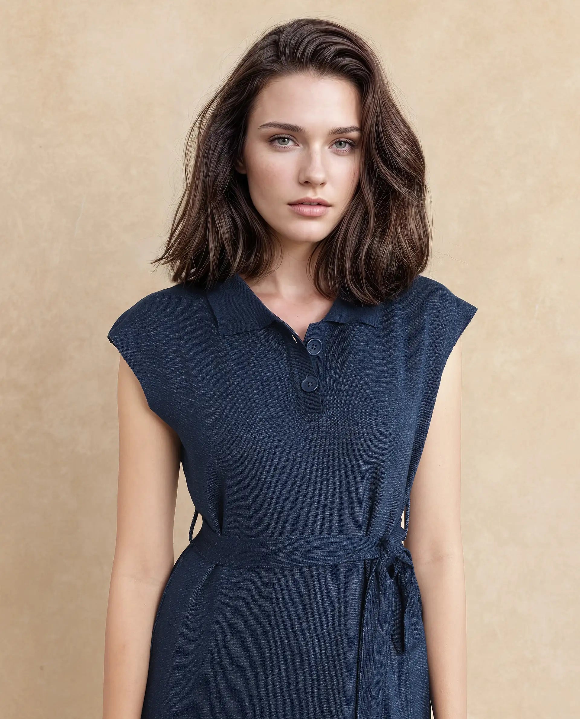 Rareism Women Bhize Navy Viscose Blend Fabric Sleeve Less Straight Fit Dress