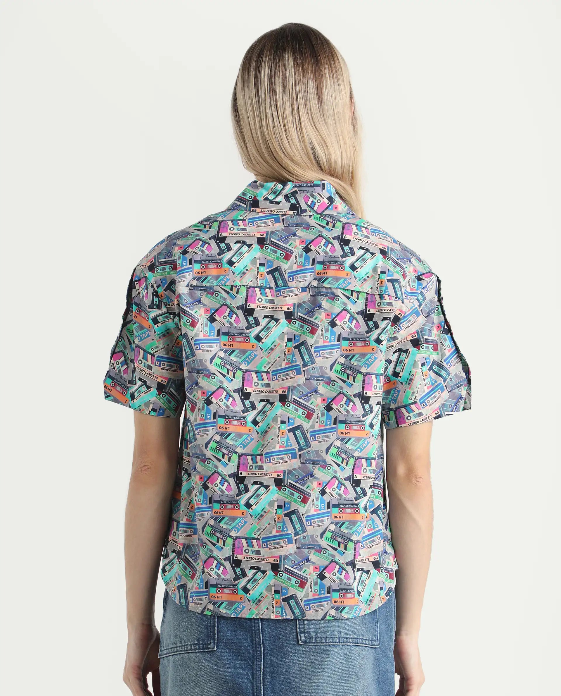 Rareism Women's Bhx Multi Cotton Drop Collar Object Print Regular Fit Shirt