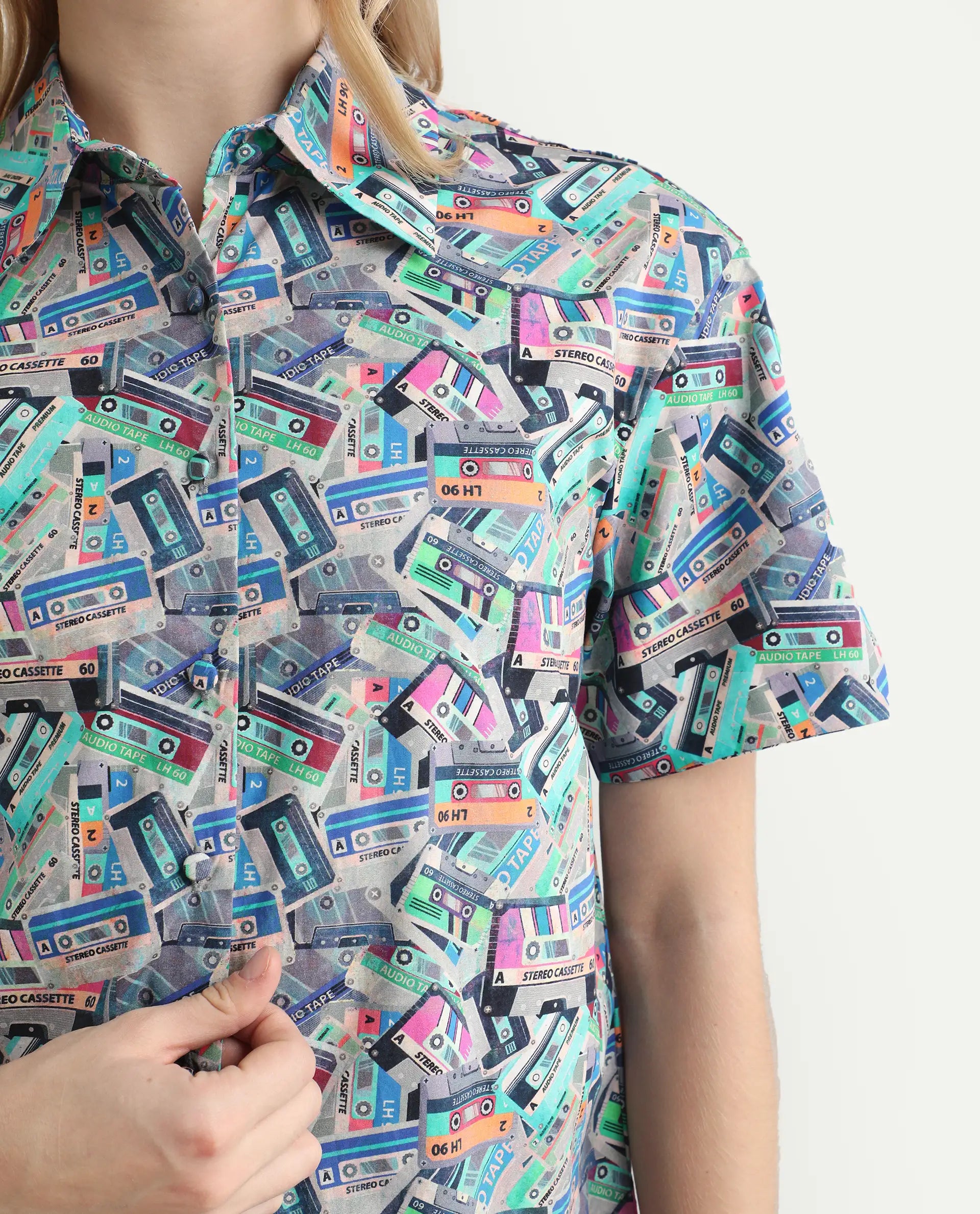 Rareism Women's Bhx Multi Cotton Drop Collar Object Print Regular Fit Shirt